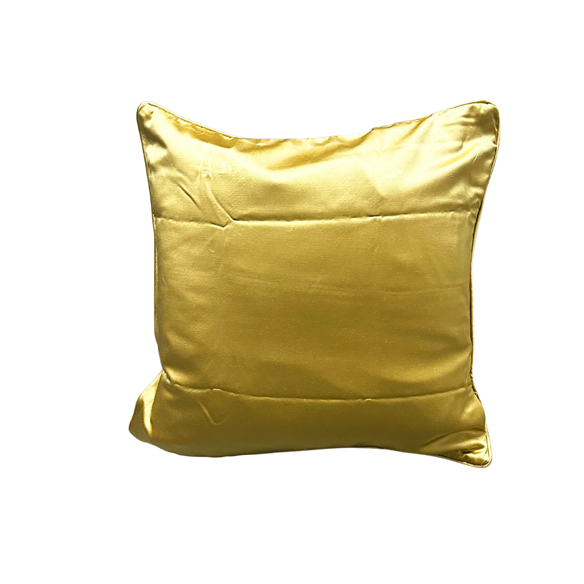 Golden square-shaped cushion pillow.