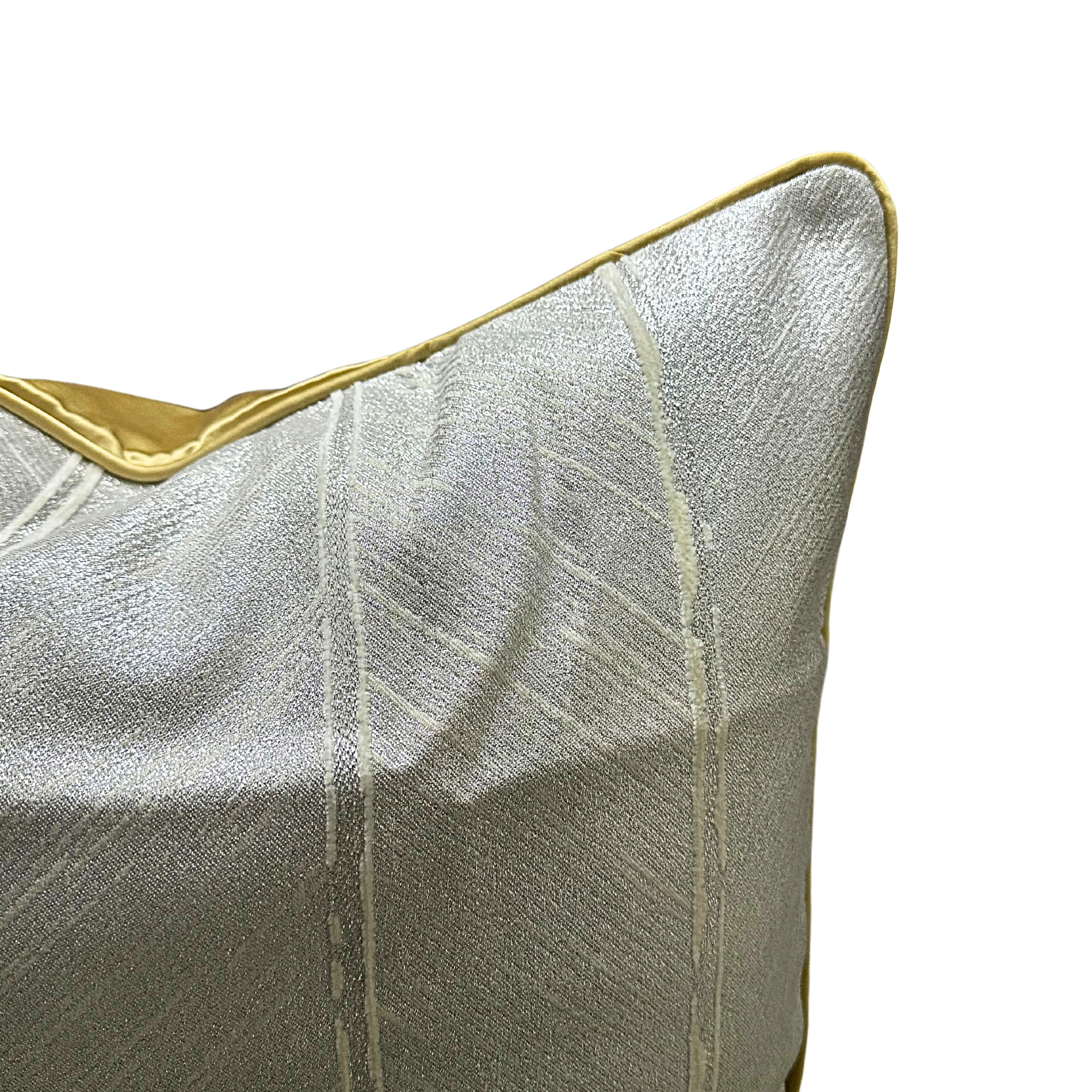Close-up of silver decorative pillow.