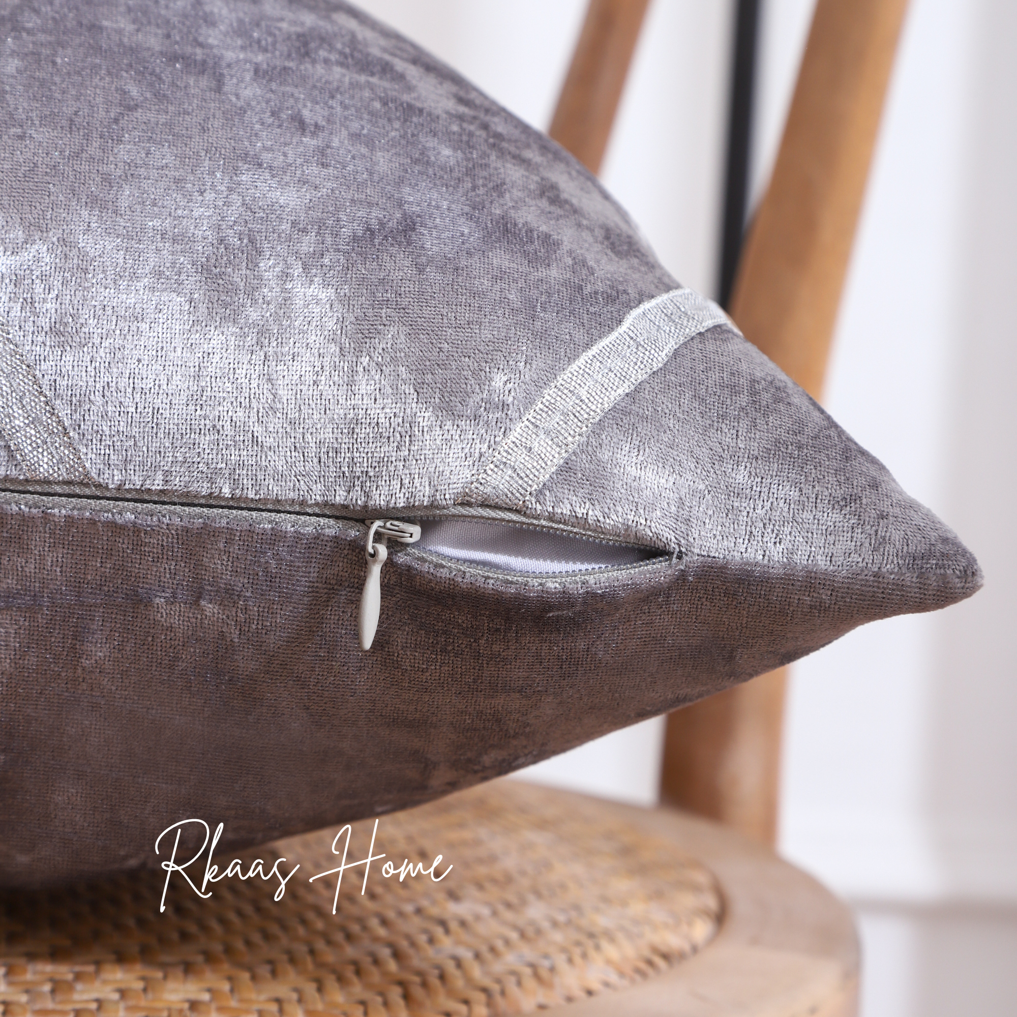 Diamante Sparkle Silver Grey Crushed Ice Velvet Square Cushion Covers displayed elegantly on a sofa, showcasing their luxurious texture and stylish design.