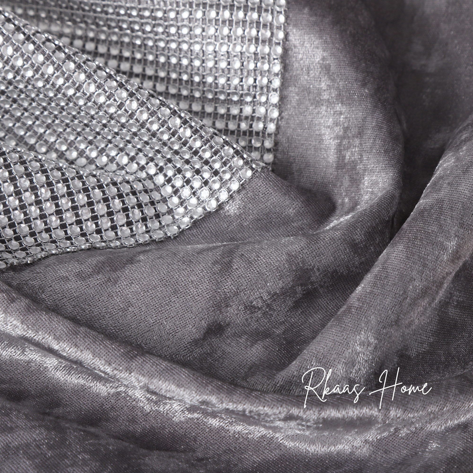 Diamante Sparkle Silver Grey Crushed Ice Velvet Square Cushion with striped pattern, perfect for home decor.