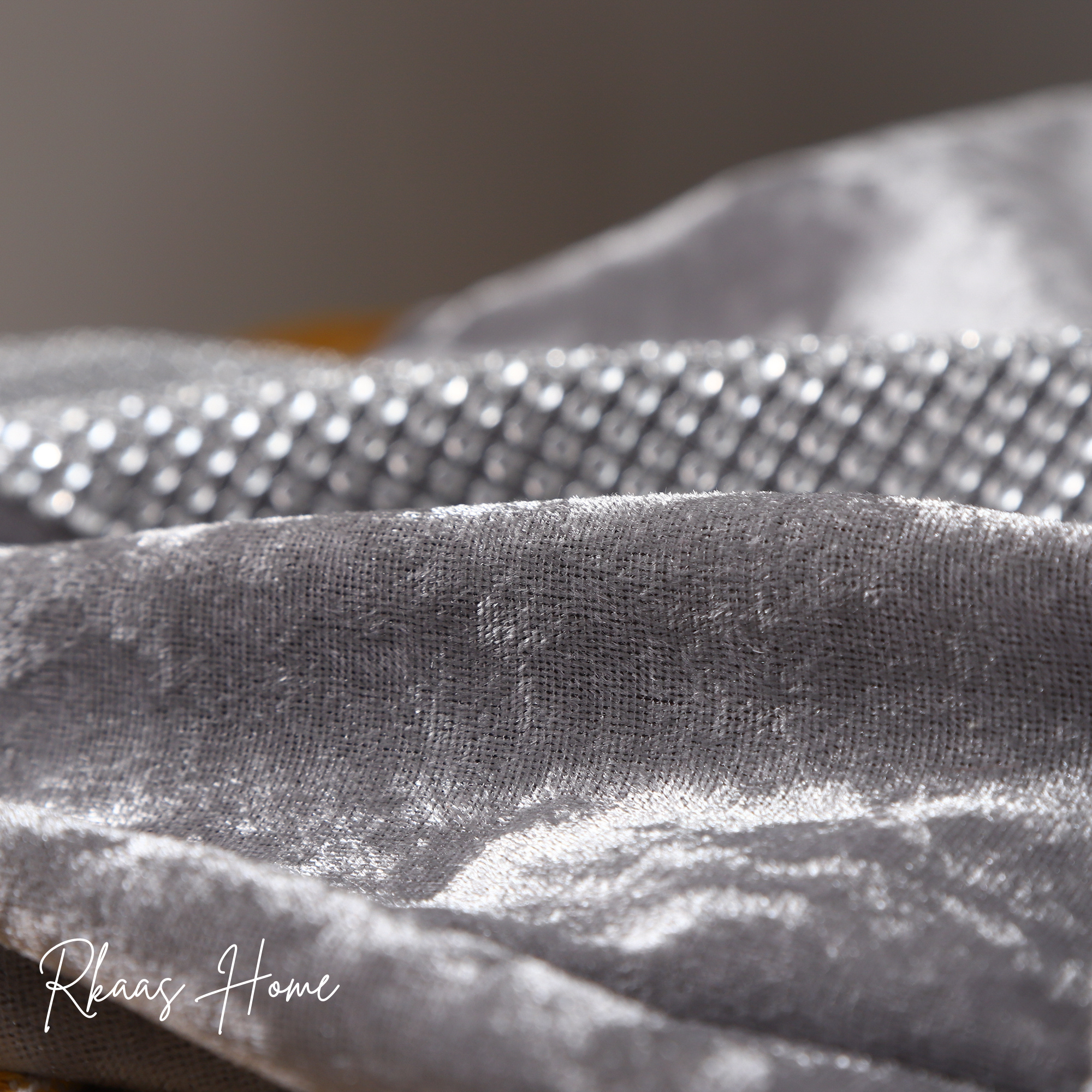 Diamante Sparkle Silver Grey Crushed Ice Velvet Square Cushion with striped pattern, perfect for home decor.