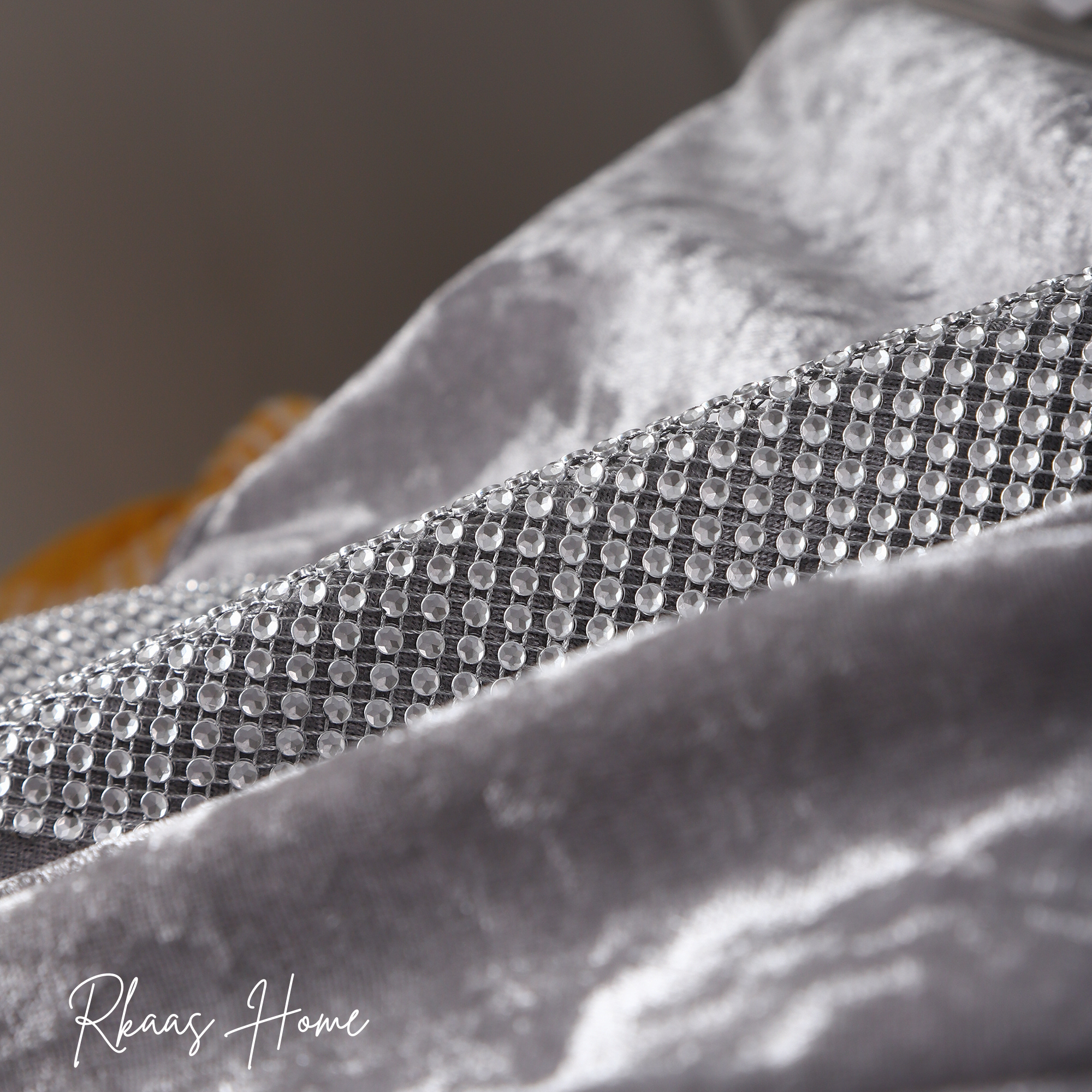 Diamante Sparkle Silver Grey Crushed Ice Velvet Square Cushion with striped pattern, perfect for home decor.