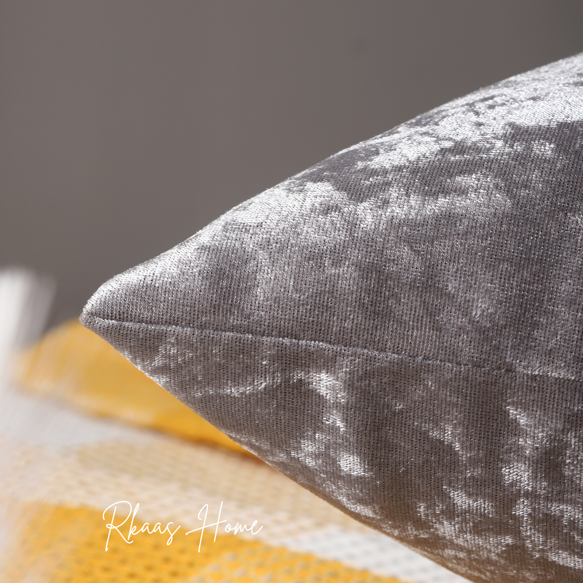 Diamante Sparkle Silver Grey Crushed Ice Velvet Square Cushion with striped pattern, perfect for home decor.