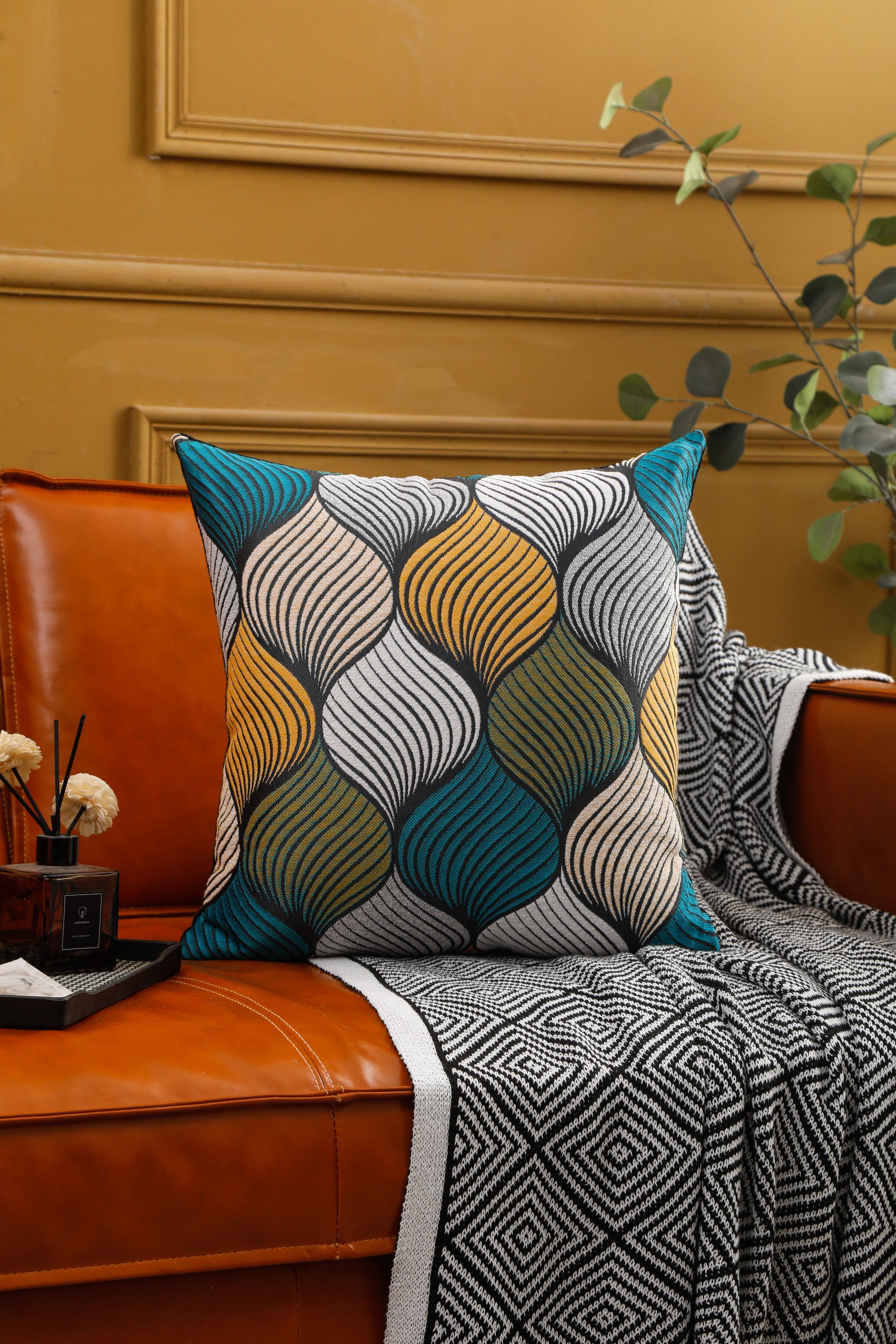 Floral Style Embroidered Chenille & Velvet Cushion Cover in vibrant colors, showcasing intricate floral embroidery on a soft chenille front and luxurious velvet back.