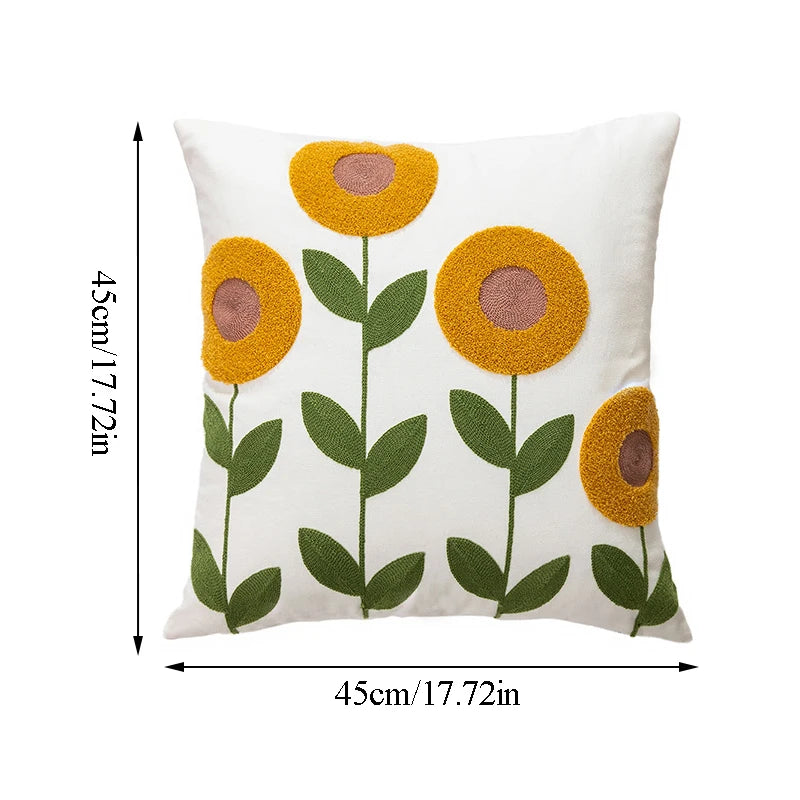 A beautifully designed Flower Embroidery Throw Pillow Cover featuring intricate floral patterns on a soft cotton fabric, perfect for home decor.