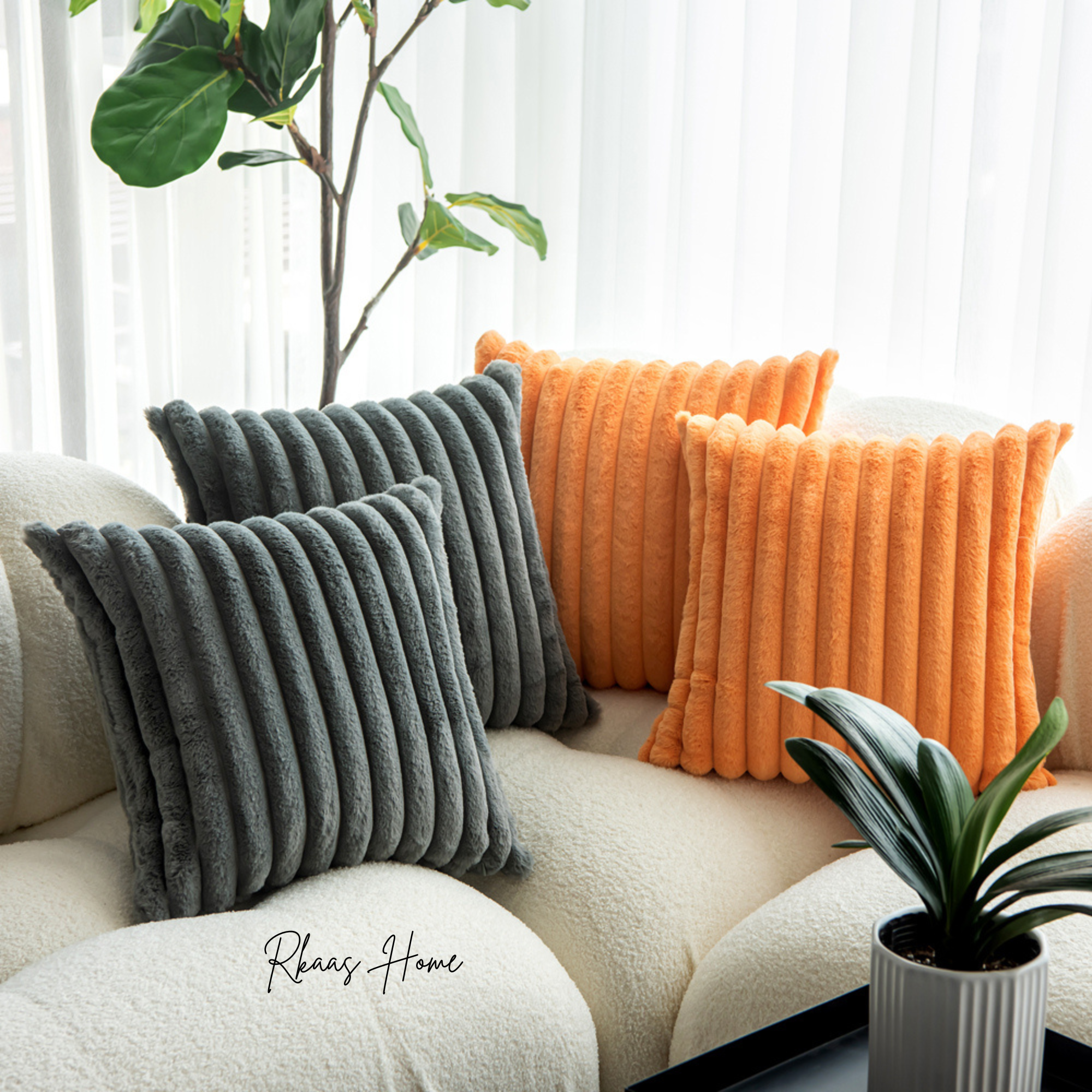 Fluffy striped soft plush faux fur cushion covers in corduroy style, measuring 45X45 cm, perfect for home decor.