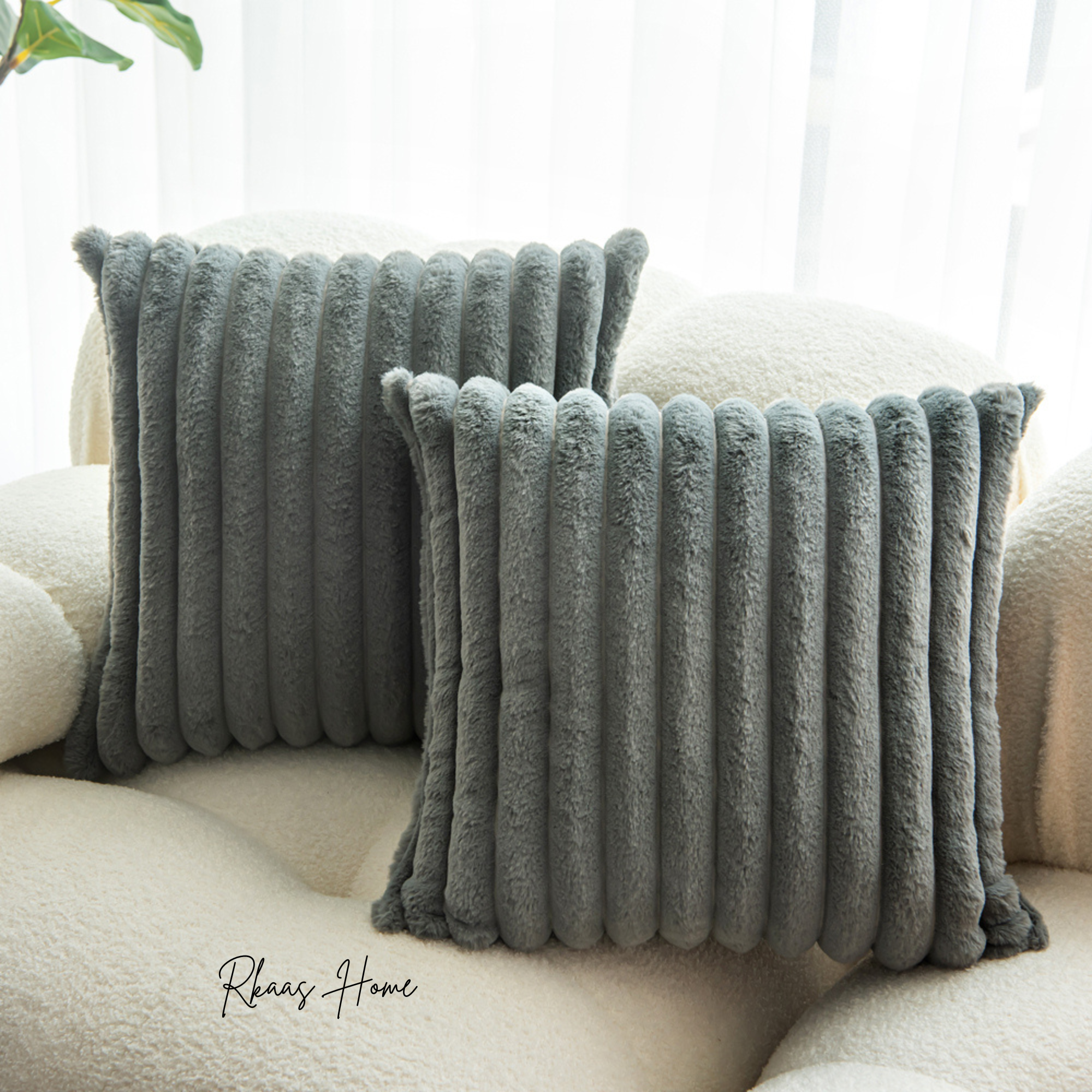 Fluffy striped soft plush faux fur cushion covers in corduroy style, measuring 45X45 cm, perfect for home decor.