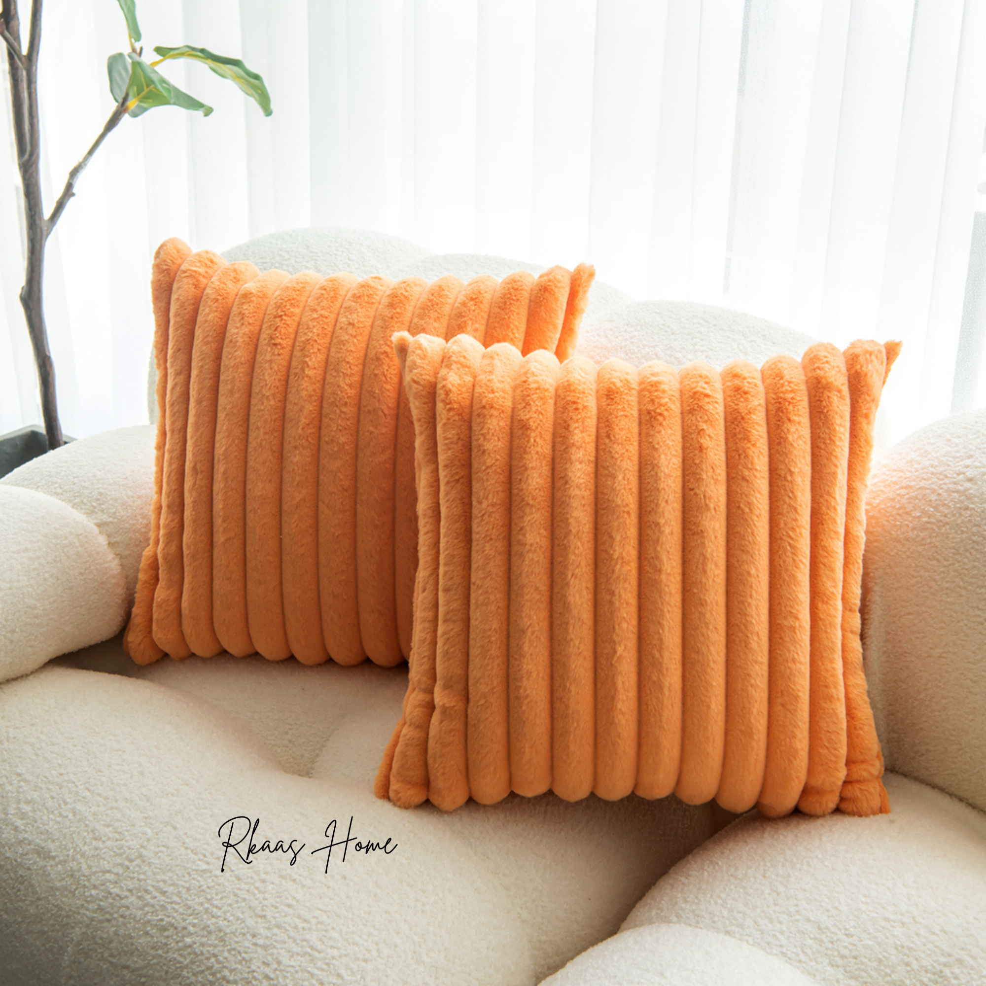 Fluffy striped soft plush faux fur cushion covers in corduroy style, measuring 45X45 cm, perfect for home decor.