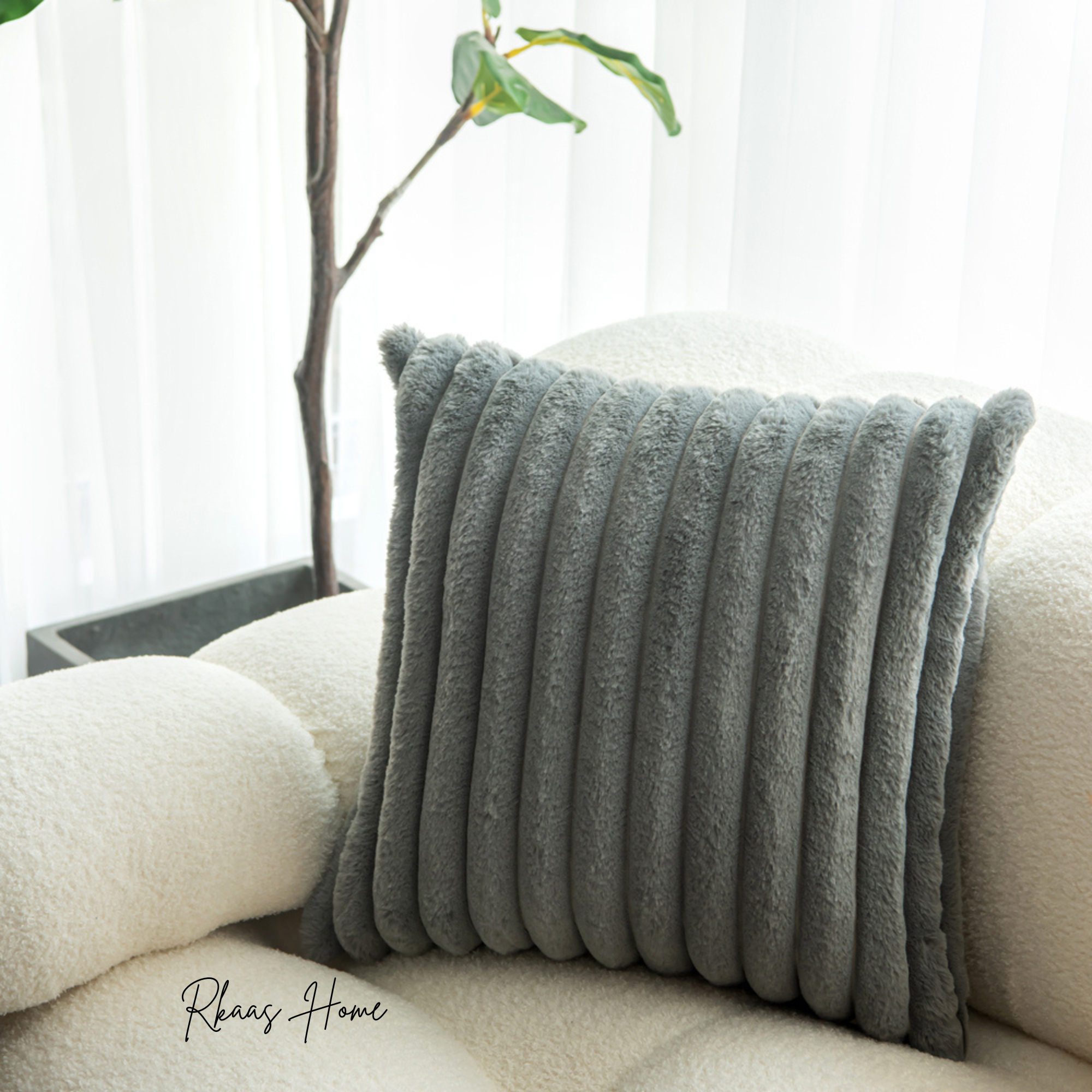 Fluffy striped soft plush faux fur cushion covers in corduroy style, measuring 45X45 cm, perfect for home decor.