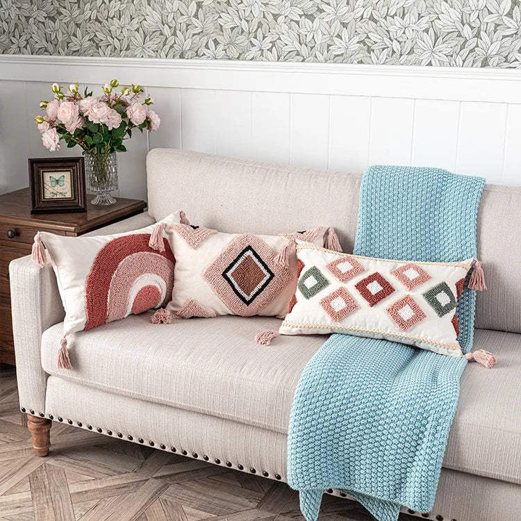 Geometric Moroccan Cushion Cover featuring vibrant colors and intricate patterns, perfect for home decor.