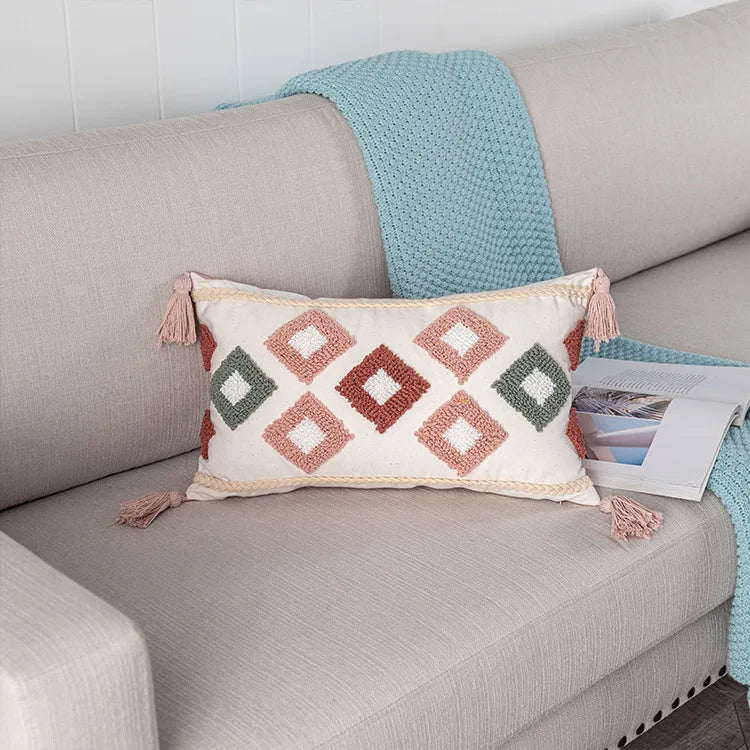Geometric Moroccan Cushion Cover featuring vibrant colors and intricate patterns, perfect for home decor.