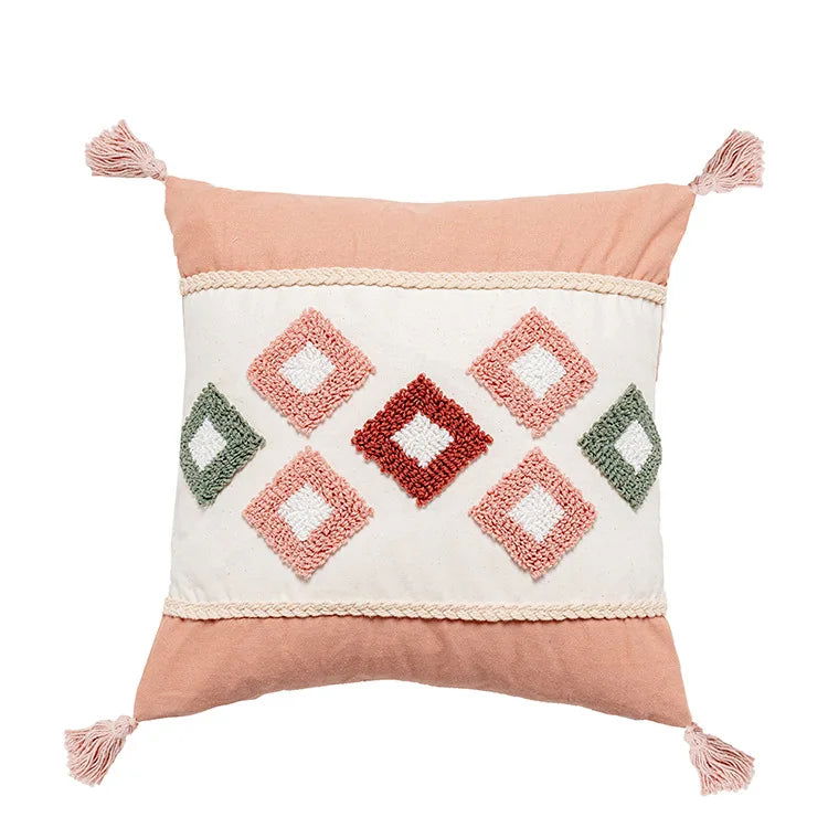 Geometric Moroccan Cushion Cover featuring vibrant colors and intricate patterns, perfect for home decor.
