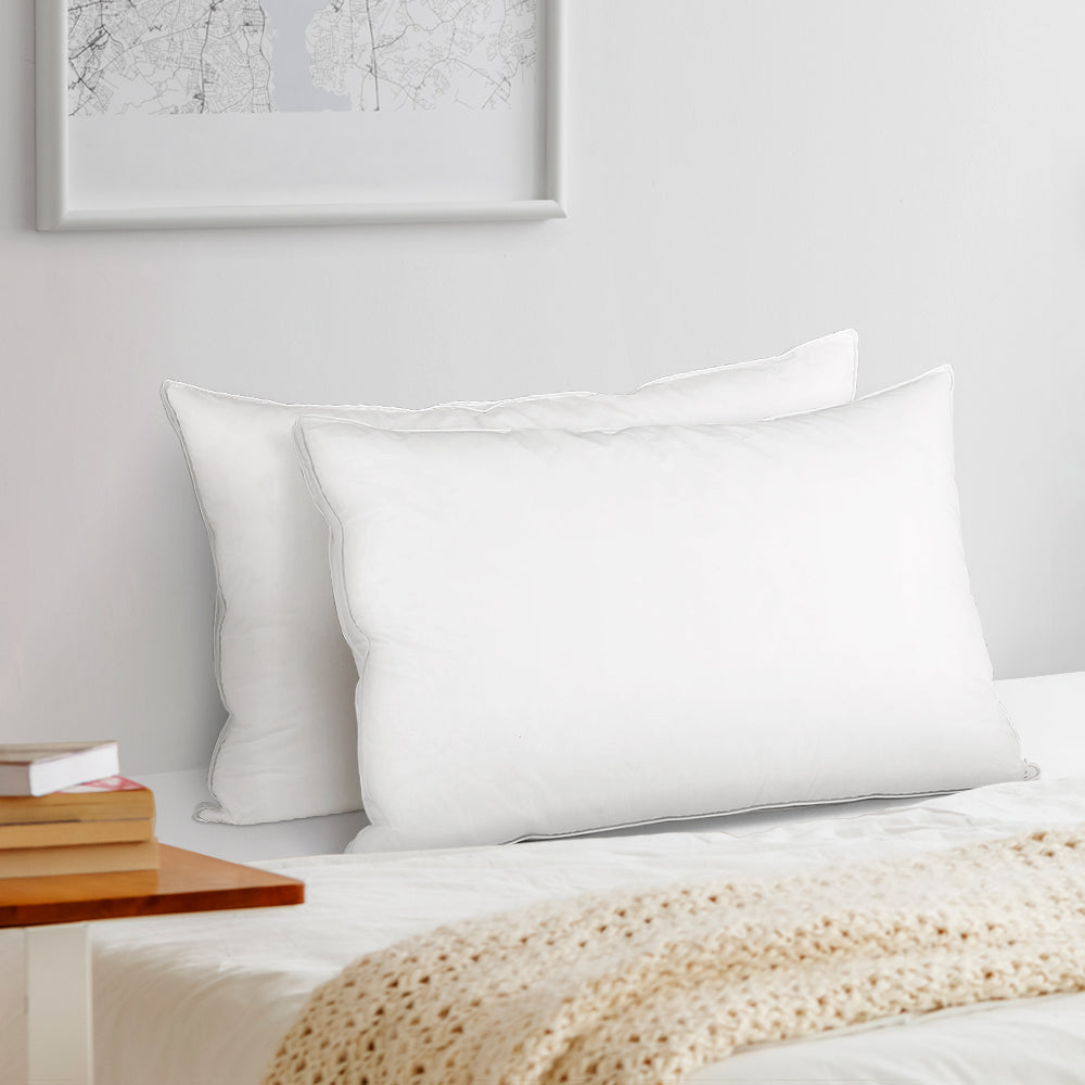 Giselle Bedding Duck Feather Down Twin Pack Pillow with fluffy duck feathers and a soft cotton shell, ideal for neck support and comfort.