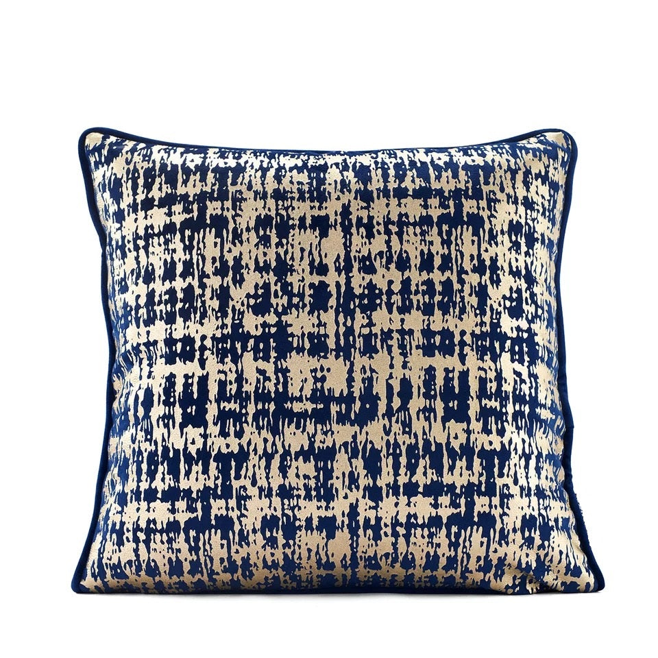 Gold Abstract Velvet Cushion Cover featuring a geometric pattern, perfect for home and hotel decor.