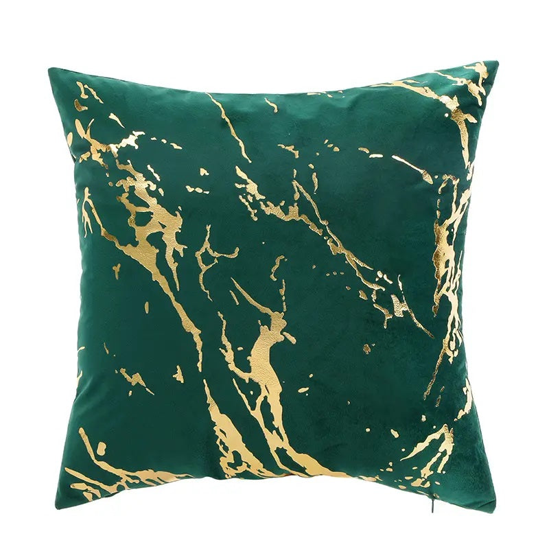 Gold marble pattern design velvet cushion covers in a square shape, measuring 45 x 45 cm, perfect for home and hotel decor.