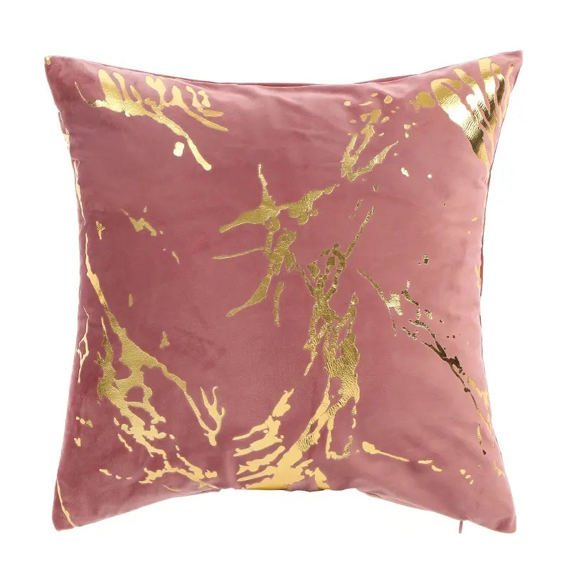 Gold marble pattern design velvet cushion covers in a square shape, measuring 45 x 45 cm, perfect for home and hotel decor.