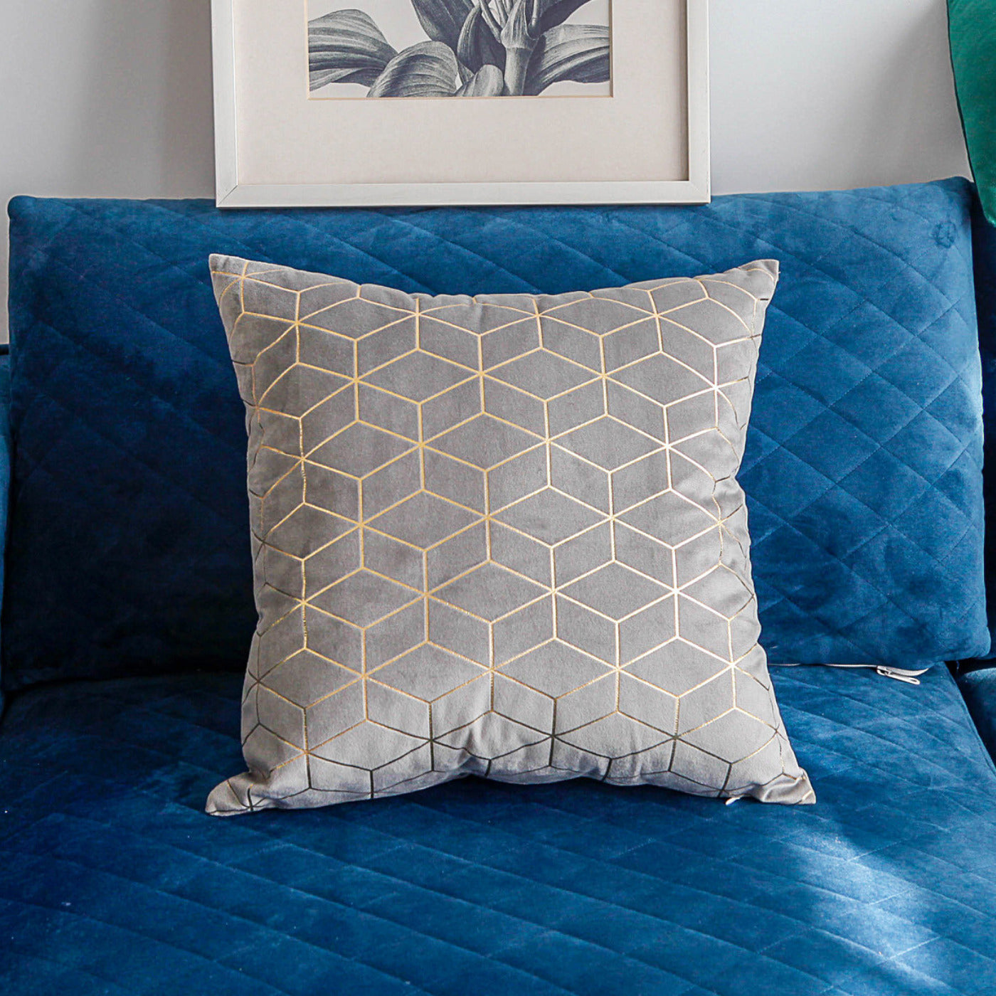Luxurious gold printing pattern velvet cushion covers in a stylish geometric design, perfect for home and hotel decor.