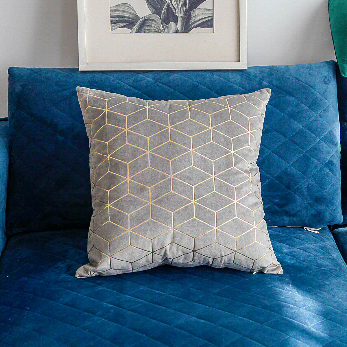 Luxurious gold printing pattern velvet cushion covers in a stylish geometric design, perfect for home and hotel decor.