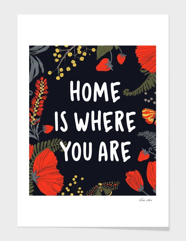 Stylish 'Home is where you are' cushion cover with double-sided print, measuring 16x16 inches, made from 100% spun polyester poplin fabric.