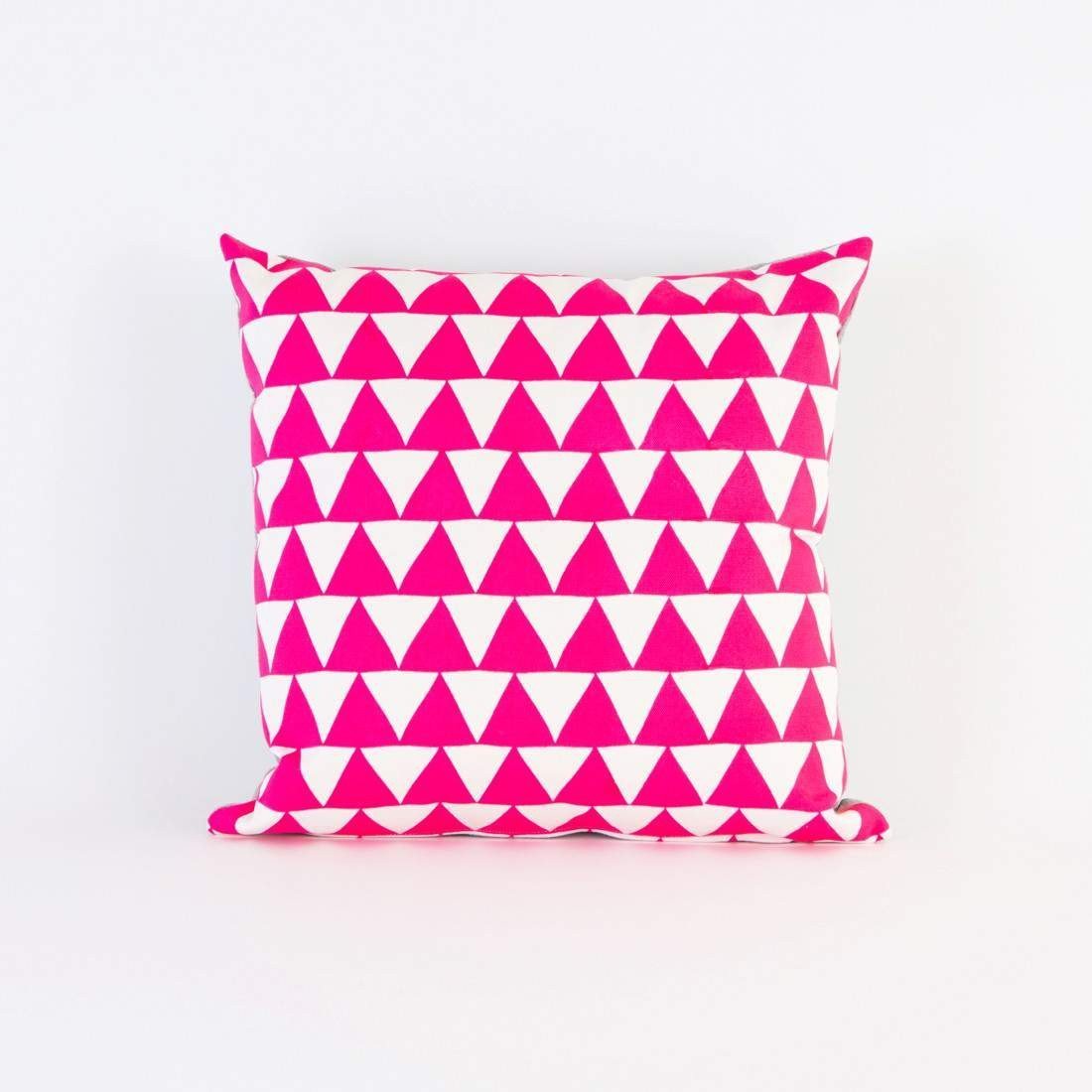 Hot Pink Mountains of Montana Triangle Screen Print Organic Pillow, featuring a vibrant mountain design on soft fabric.