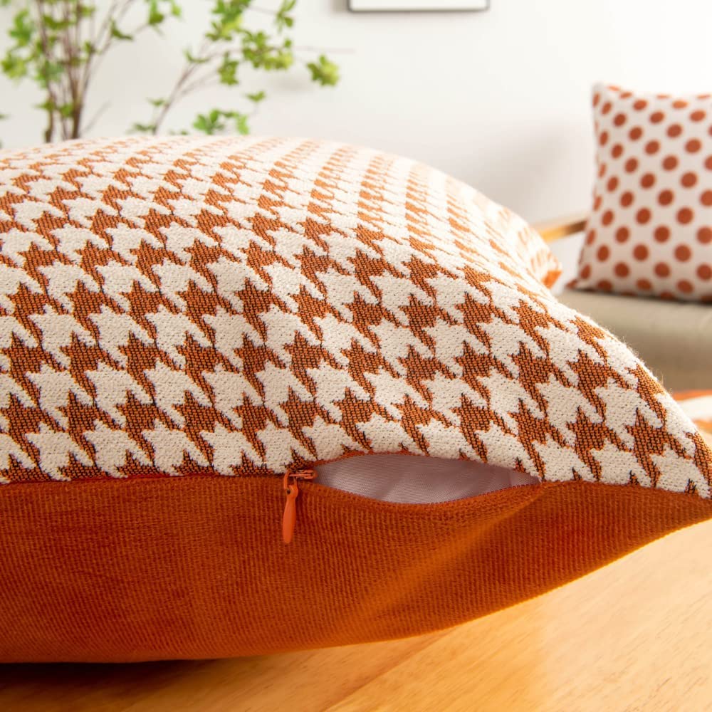 Houndstooth pattern cushion cover made of chenille and velvet, measuring 45cm x 45cm, showcasing a stylish design suitable for various room settings.