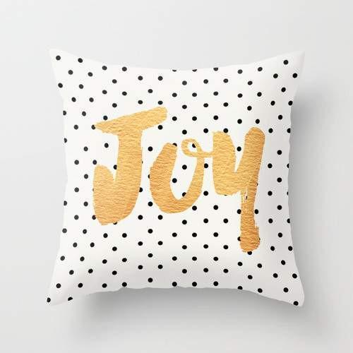 Joy Polka Dots and Gold Pillow Cover, 16x16 inches, featuring a stylish polka dot pattern and concealed zipper.