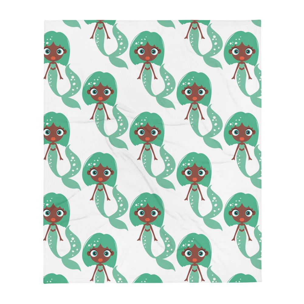 Kritter Mermaid Throw Blanket featuring an African American mermaid design on soft silk touch fabric, perfect for cozying up.