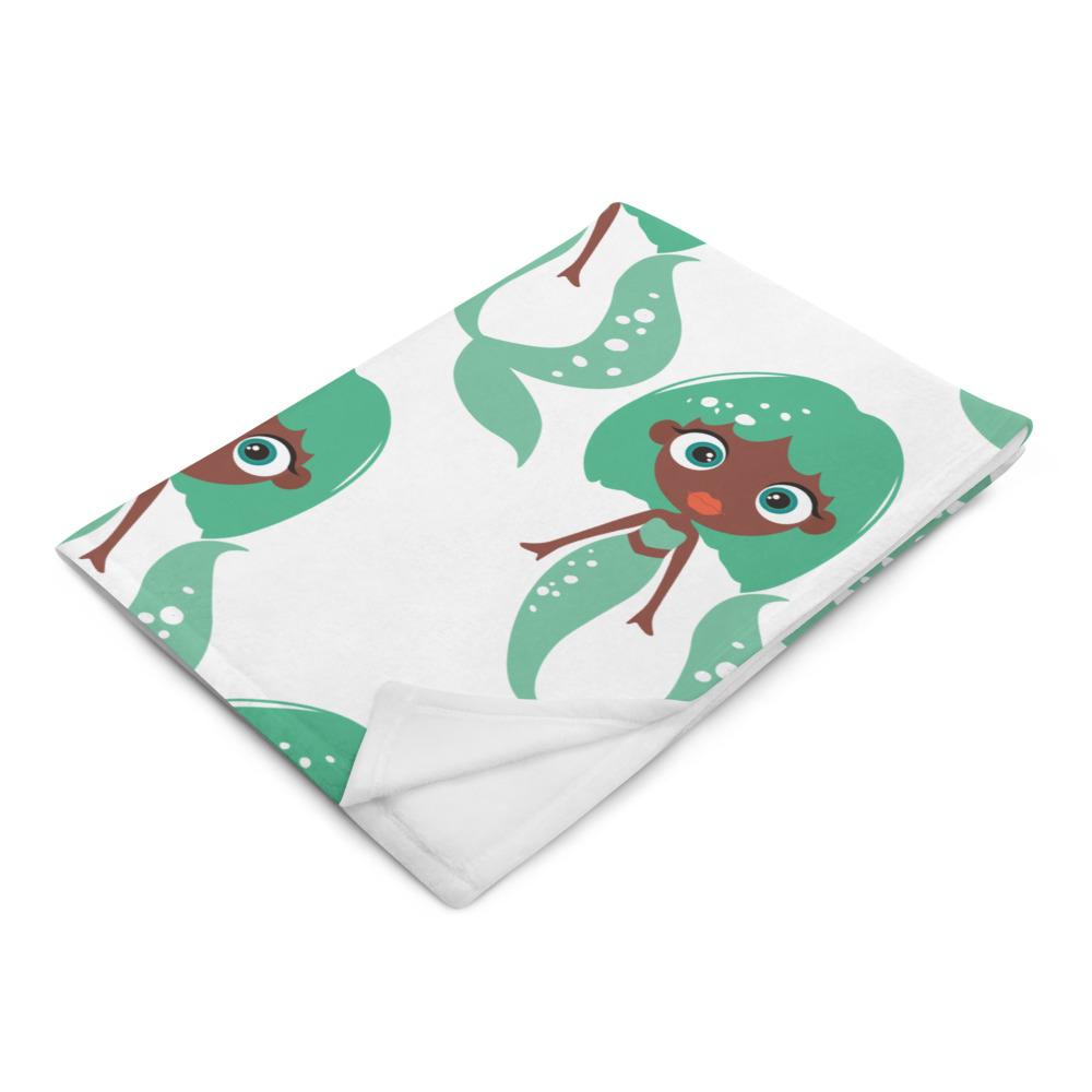 Kritter Mermaid Throw Blanket featuring an African American mermaid design on soft silk touch fabric, perfect for cozying up.