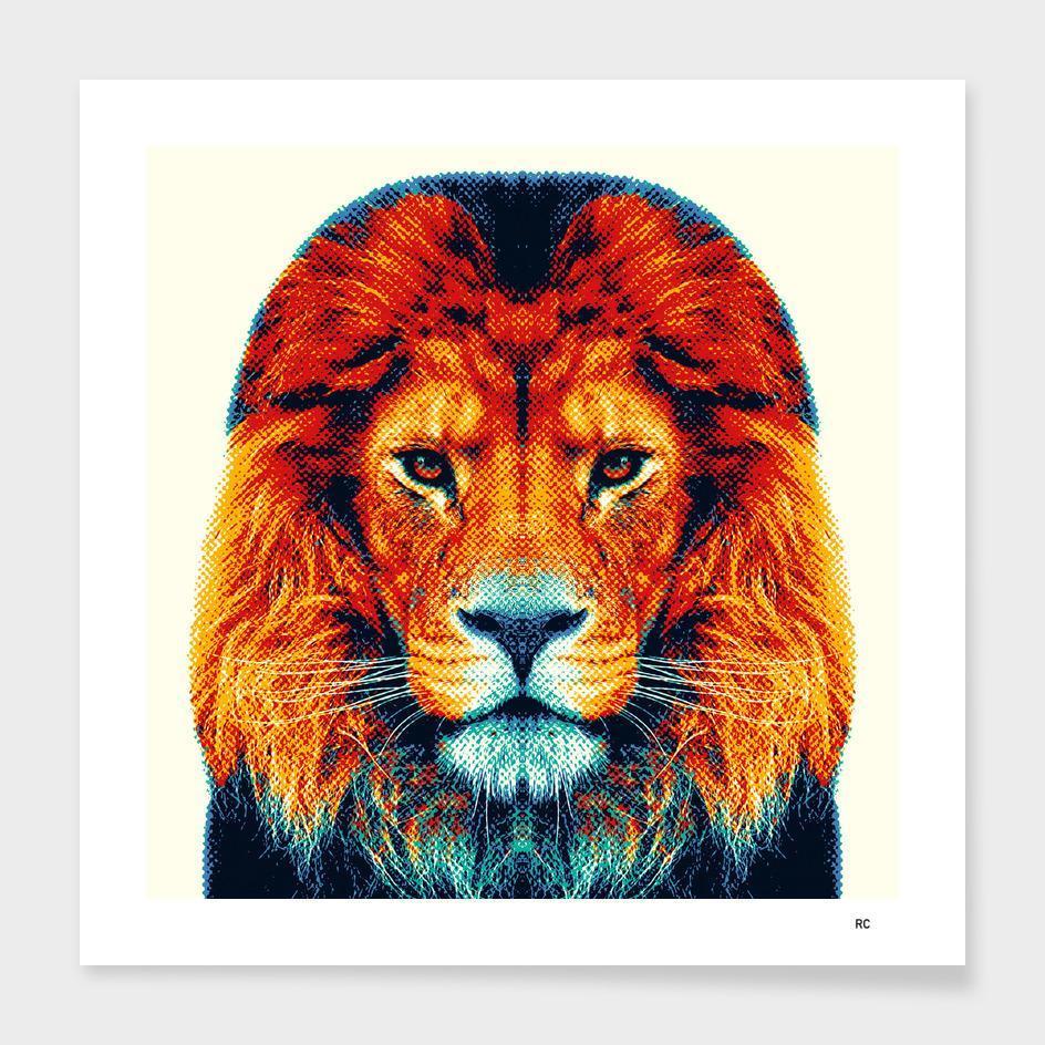 A colorful lion-themed cushion with a vibrant design, featuring a double-sided print and a concealed zipper, perfect for home decor.