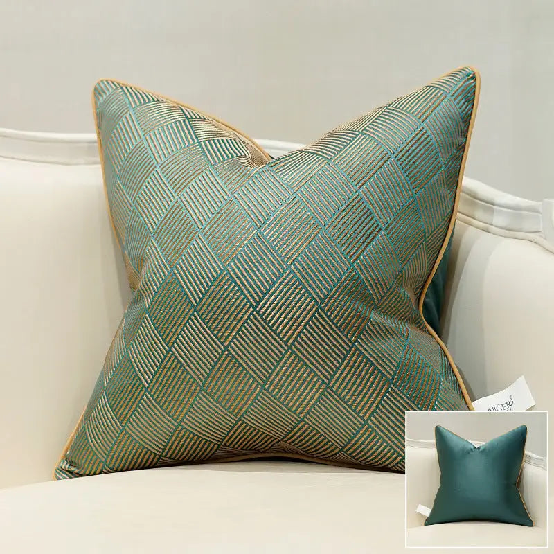 Luxury green pillowcase made of premium cotton, featuring a zipper closure, perfect for enhancing home decor.