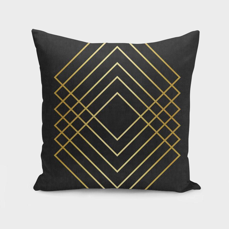 A stylish 16x16 cushion featuring a minimalist golden art design, made from 100% spun polyester poplin fabric with a concealed zipper.