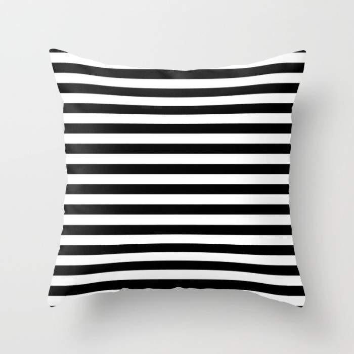 Modern black and white striped throw pillow cover with concealed zipper, showcasing a stylish monochrome pattern.