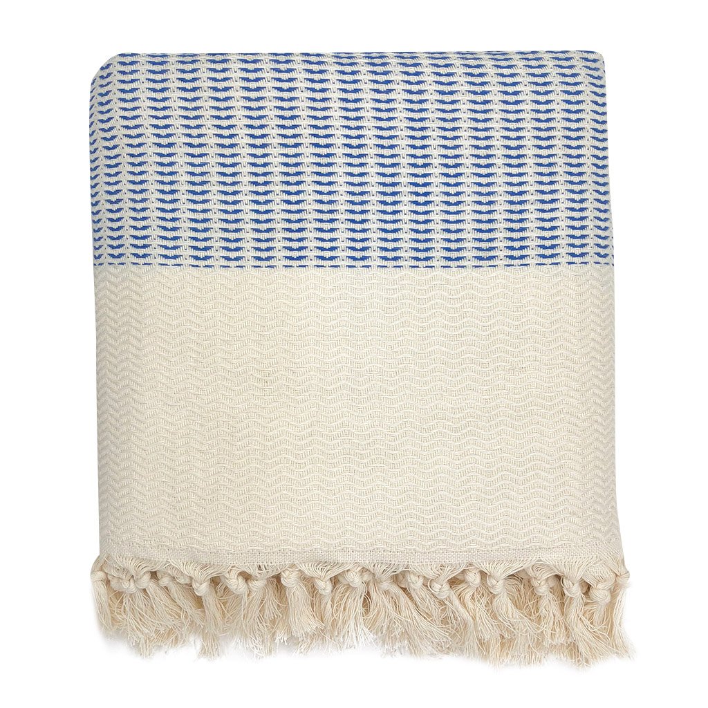 A cozy Plush Wavy Turkish Throw featuring intricate wave patterns and hand-knotted fringe, perfect for home decor.