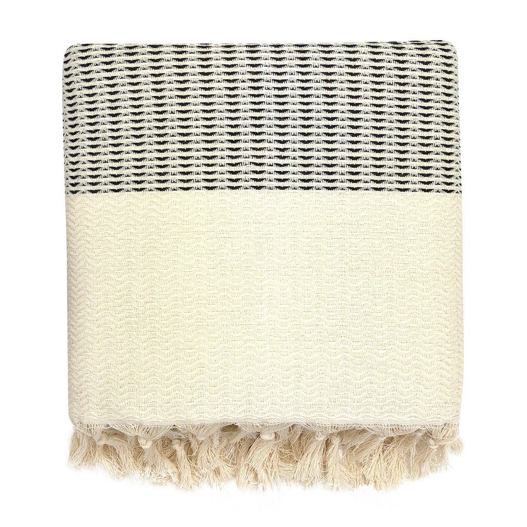 A cozy Plush Wavy Turkish Throw featuring intricate wave patterns and hand-knotted fringe, perfect for home decor.