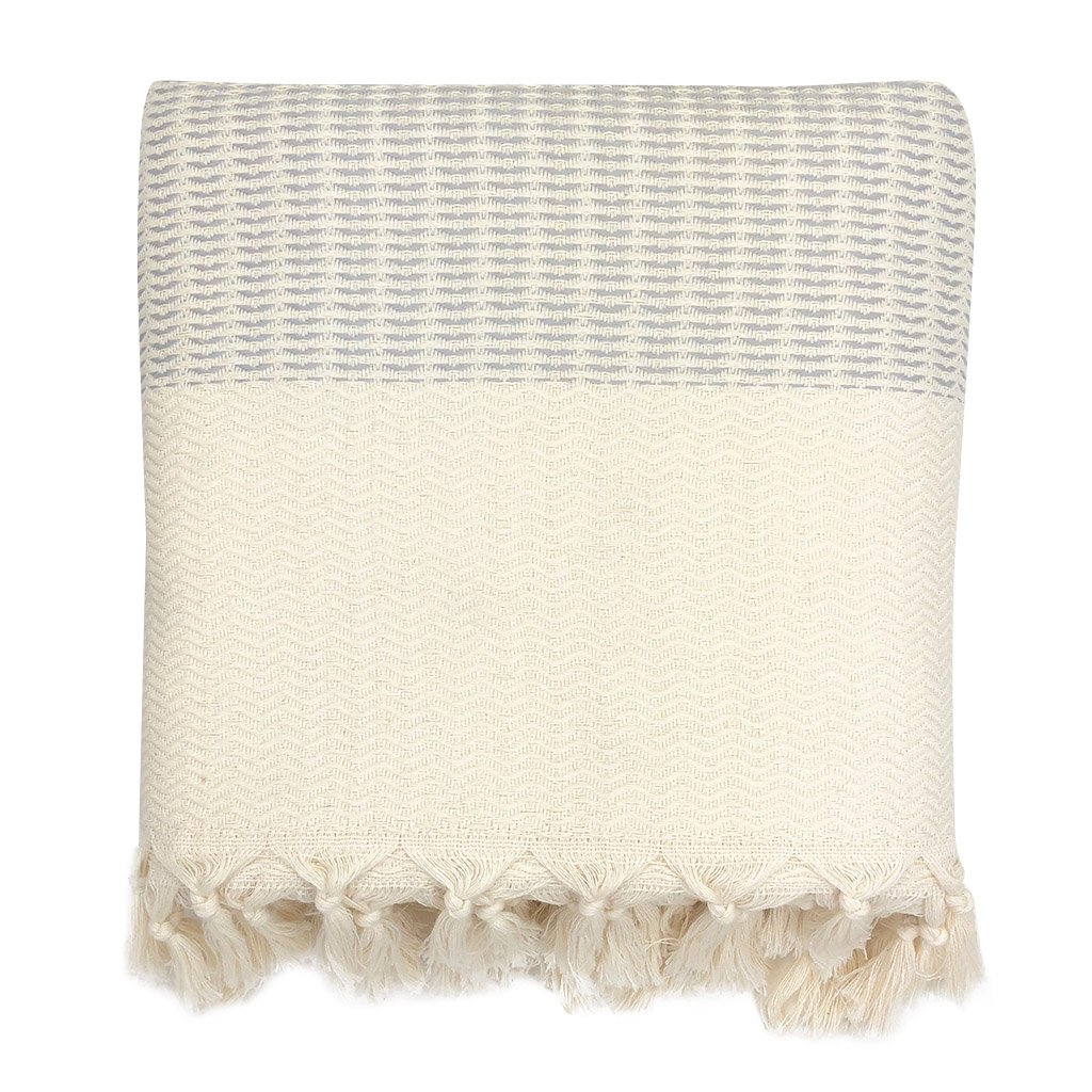 A cozy Plush Wavy Turkish Throw featuring intricate wave patterns and hand-knotted fringe, perfect for home decor.