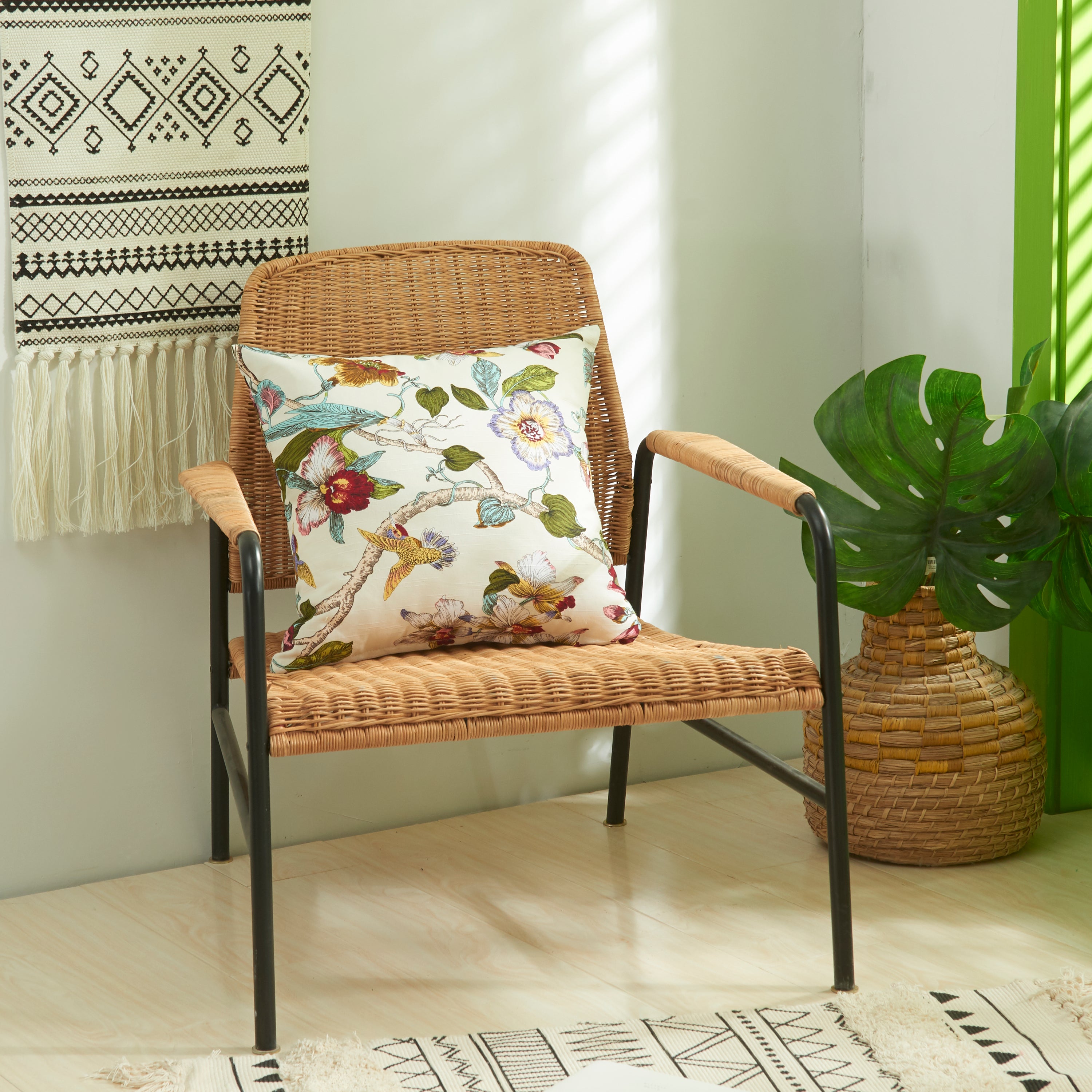 Polyester cotton double sided floral cushion covers in vibrant colors, measuring 45cm x 45cm, perfect for home decor.