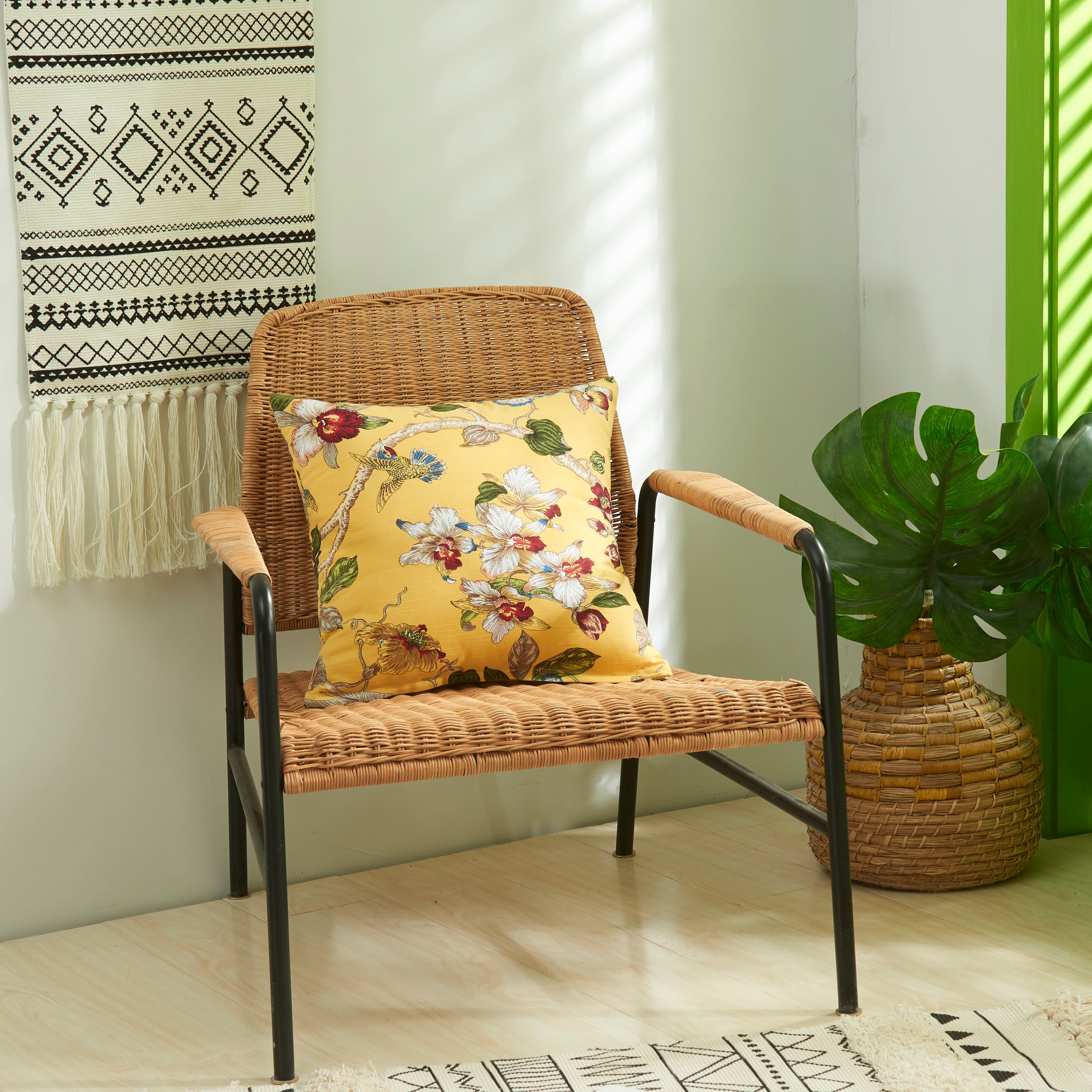 Polyester cotton double sided floral cushion covers in vibrant colors, measuring 45cm x 45cm, perfect for home decor.