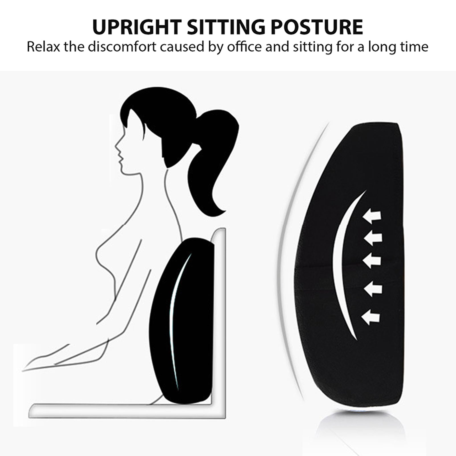 Premium Memory Foam Lumbar Support Cushion in black with adjustable straps, designed for lower back support and comfort.