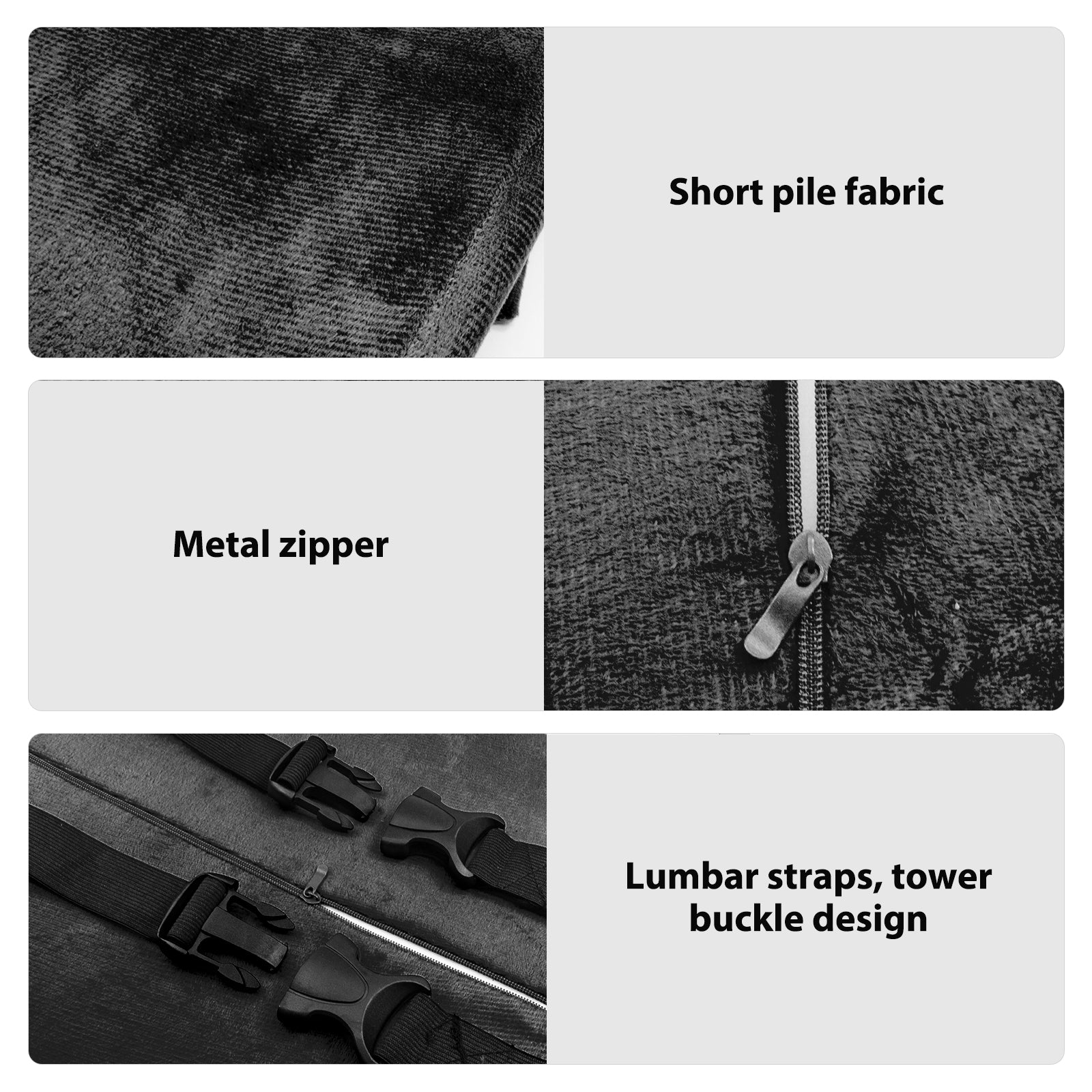 Premium Memory Foam Lumbar Support Cushion in black with adjustable straps, designed for lower back support and comfort.