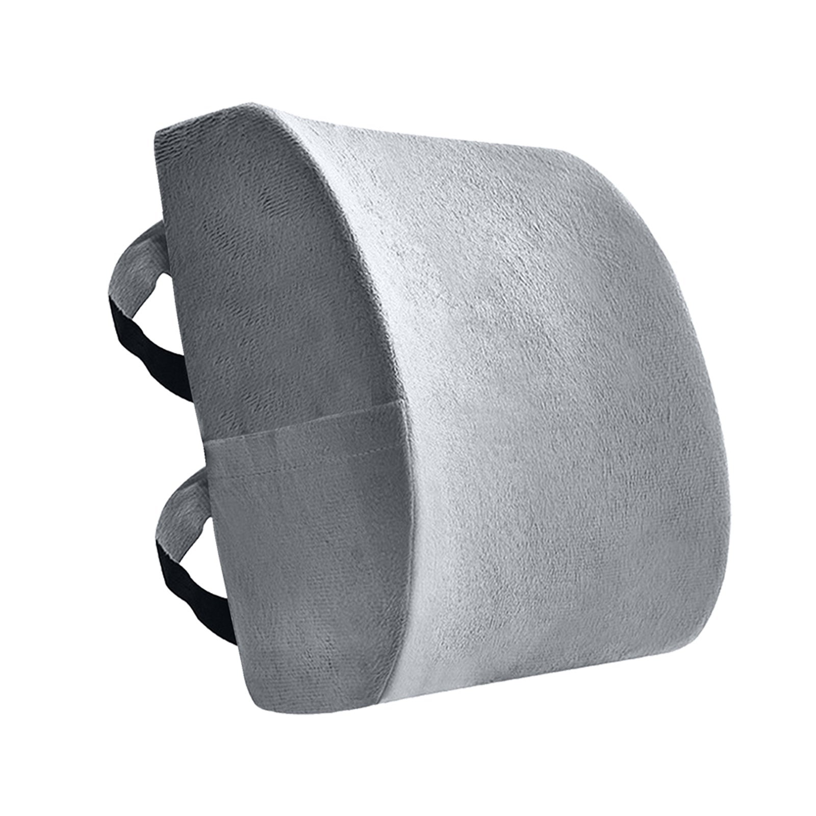 Premium Memory Foam Lumbar Support Cushion in black with adjustable straps, designed for lower back support and comfort.