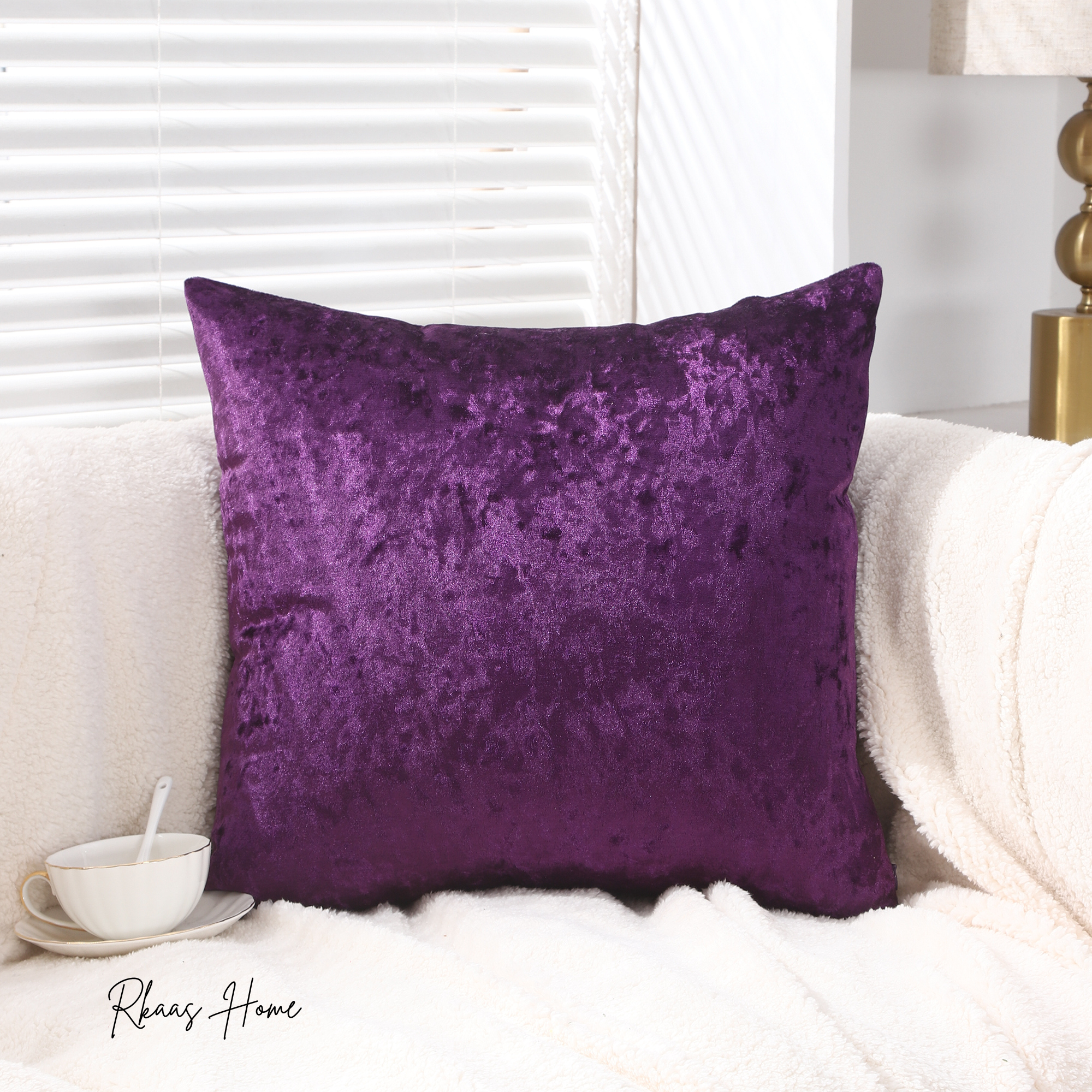 Purple crushed ice velvet square cushion cover, 45X45CM, featuring a striped pattern, ideal for home and hotel decor.