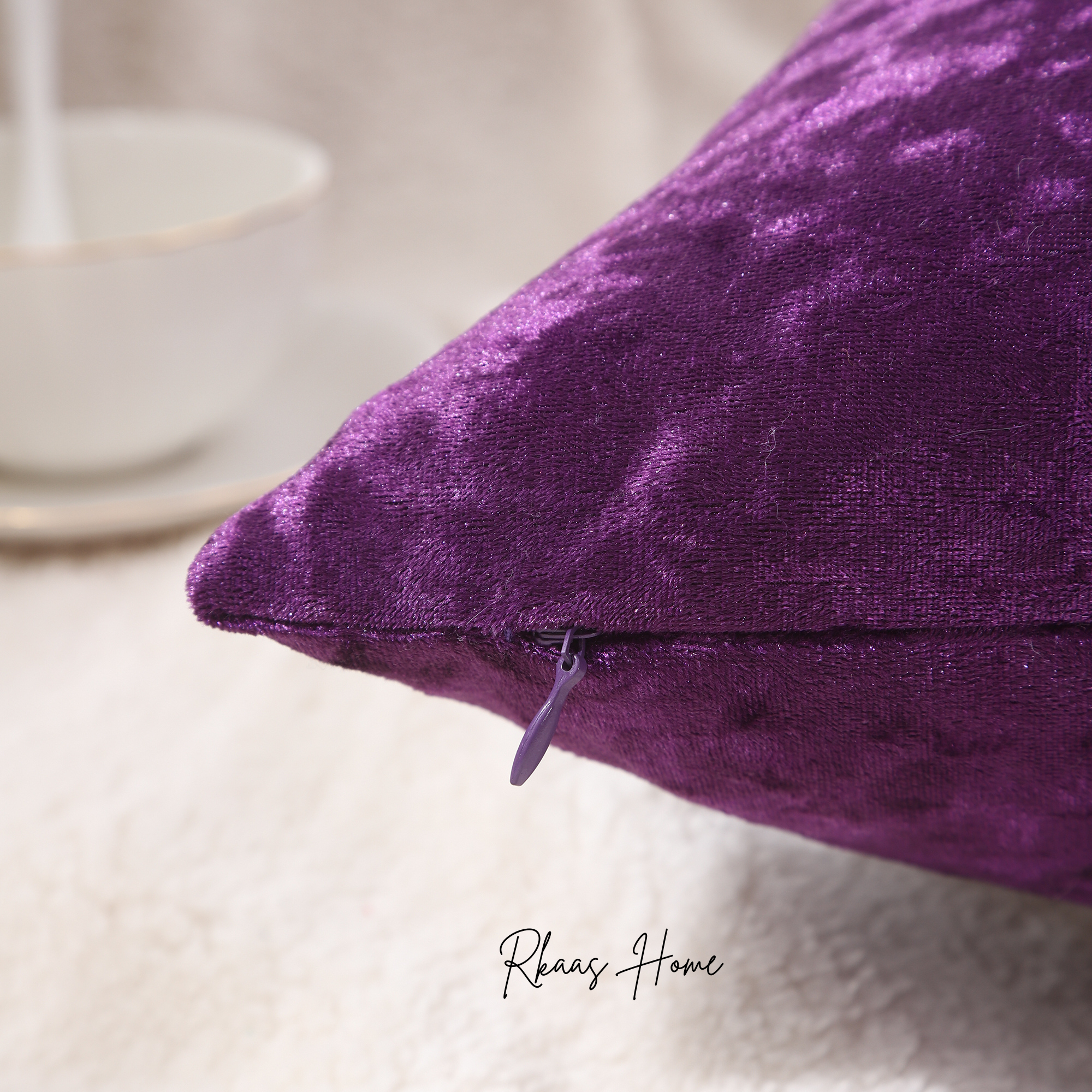 Purple crushed ice velvet square cushion cover, 45X45CM, featuring a striped pattern, ideal for home and hotel decor.