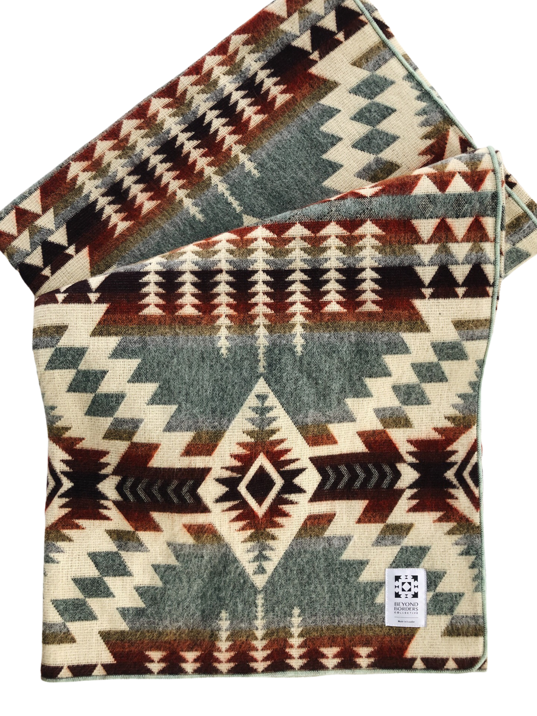 Secoya Blanket in Mint, handcrafted from recycled acrylic, showcasing reversible colors and a cozy design, perfect for indoor and outdoor use.