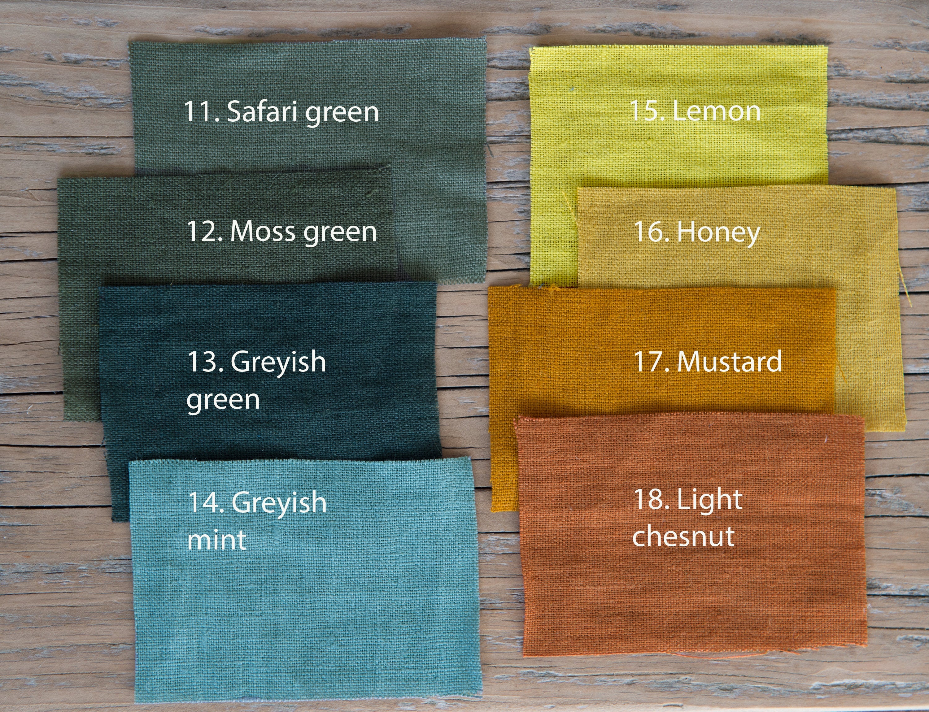 A collection of 10 vibrant linen fabric samples, showcasing various colors and textures, ideal for design projects.