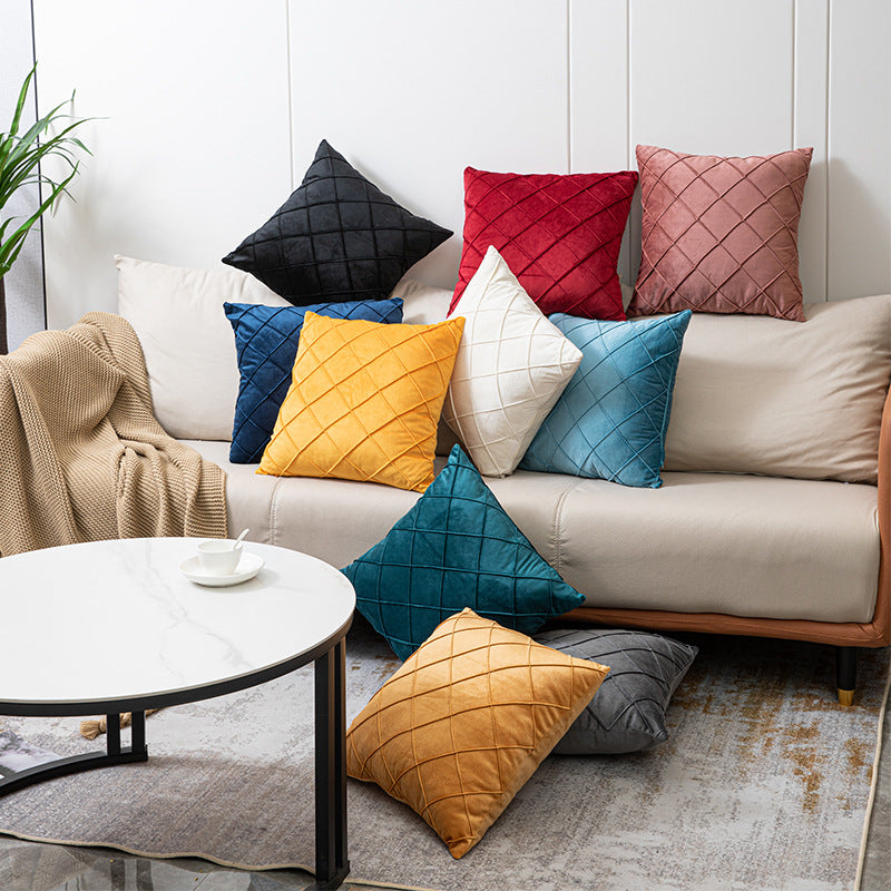 Sofa Pillow Holland Fleece Pillow in luxurious Dutch velvet, showcasing its stylish fabric check design and square shape.