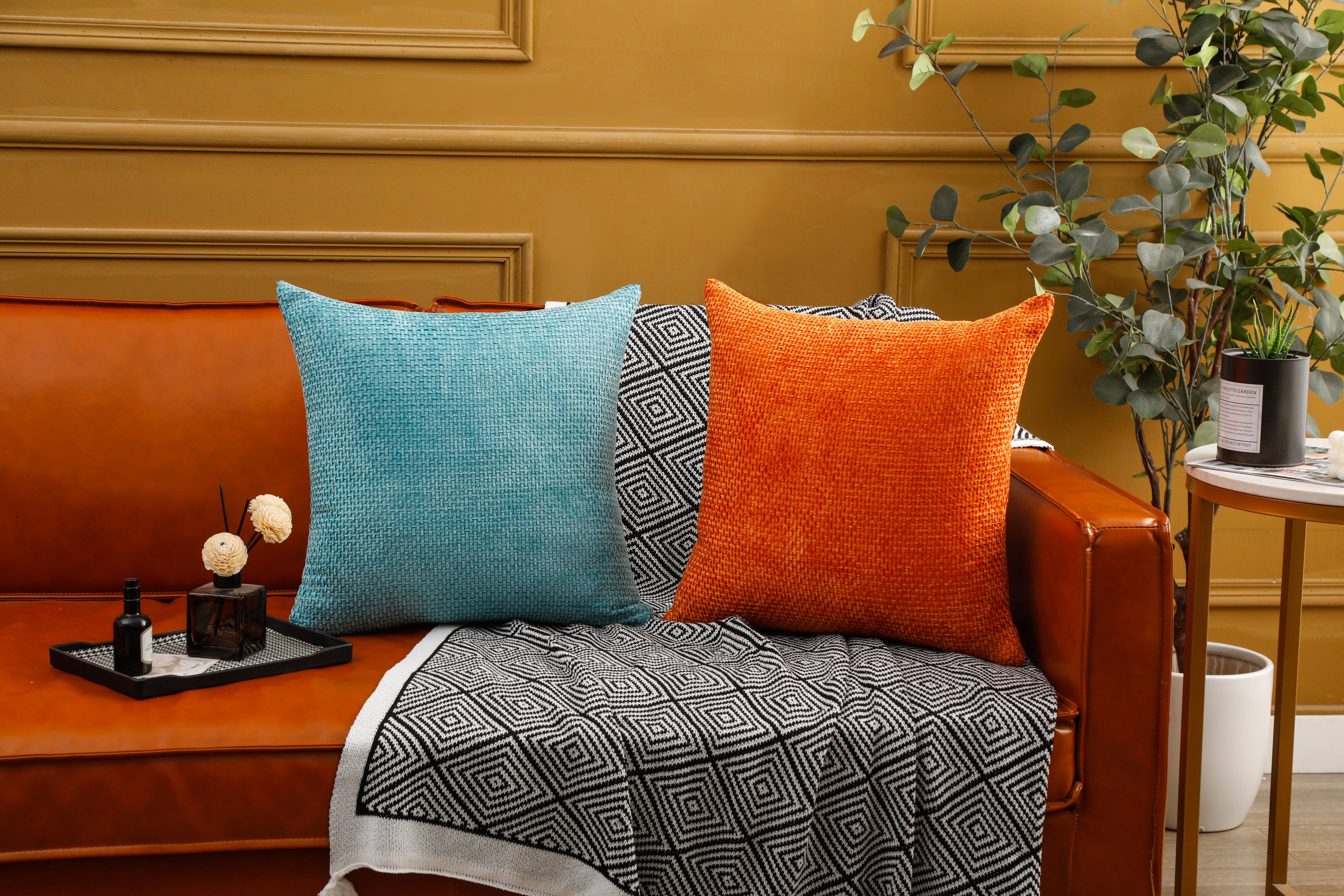 Solid pattern chenille cushion covers in a stylish square shape, measuring 45cm x 45cm, perfect for home and hotel decor.
