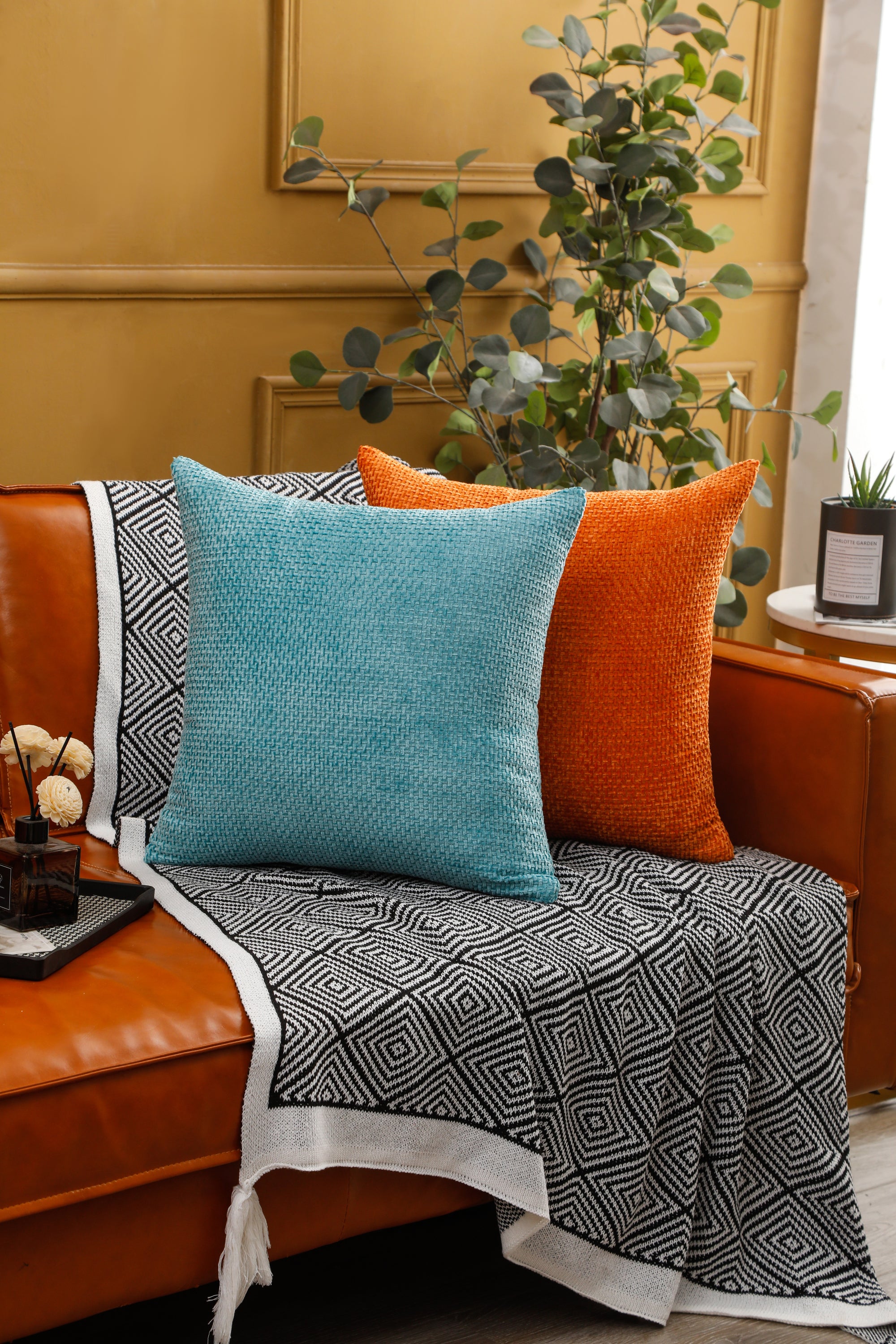 Solid pattern chenille cushion covers in a stylish square shape, measuring 45cm x 45cm, perfect for home and hotel decor.