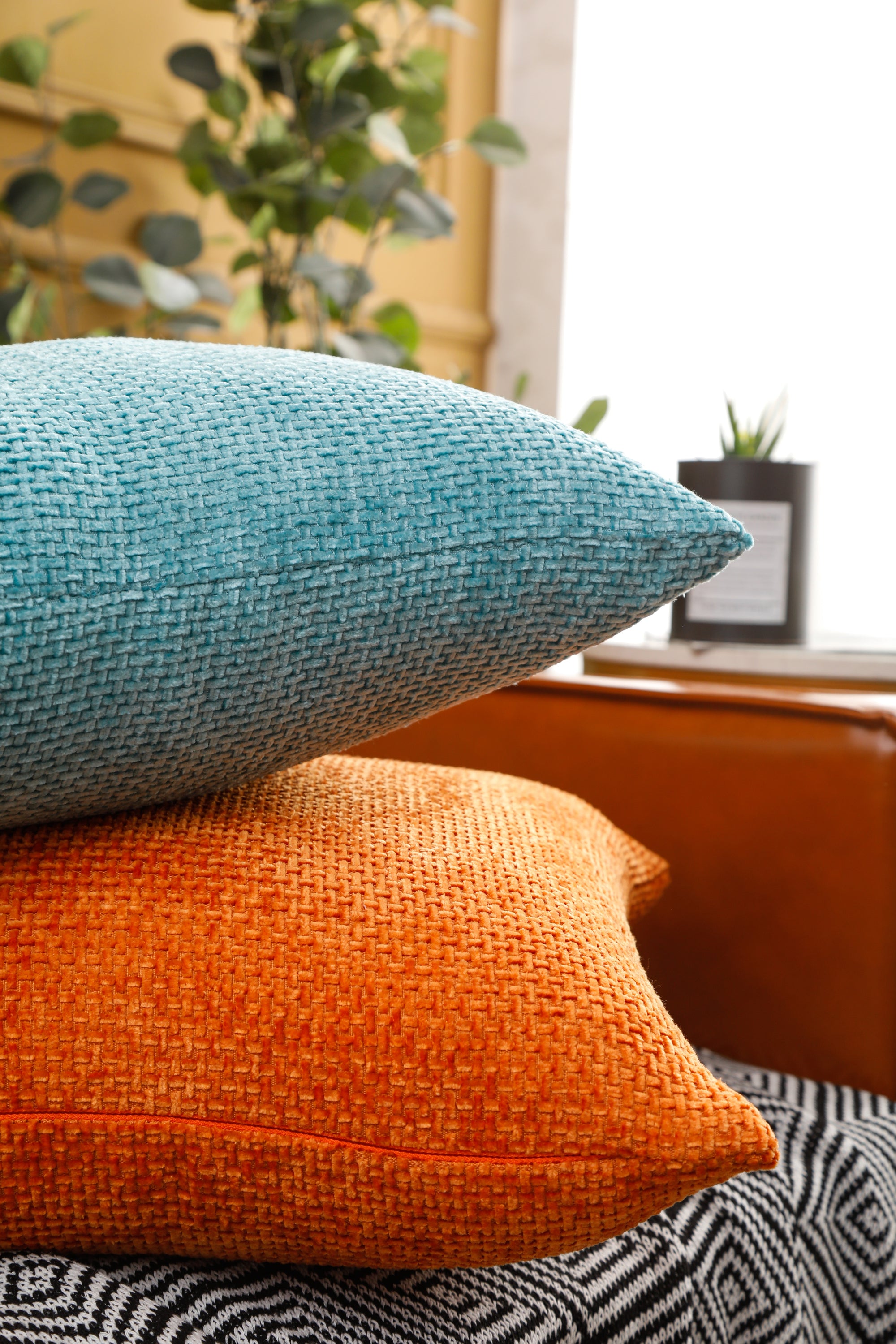 Solid pattern chenille cushion covers in a stylish square shape, measuring 45cm x 45cm, perfect for home and hotel decor.