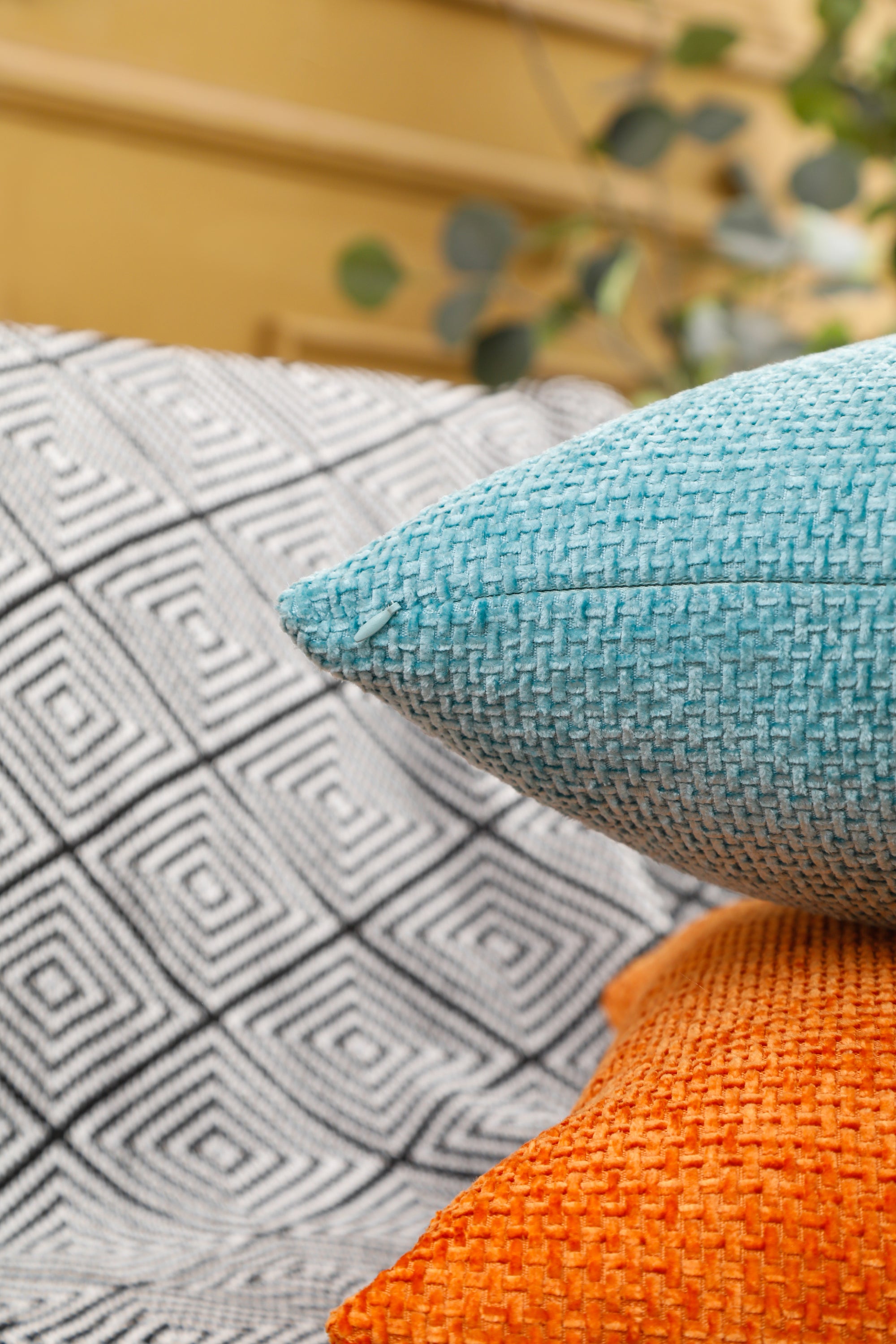 Solid pattern chenille cushion covers in a stylish square shape, measuring 45cm x 45cm, perfect for home and hotel decor.