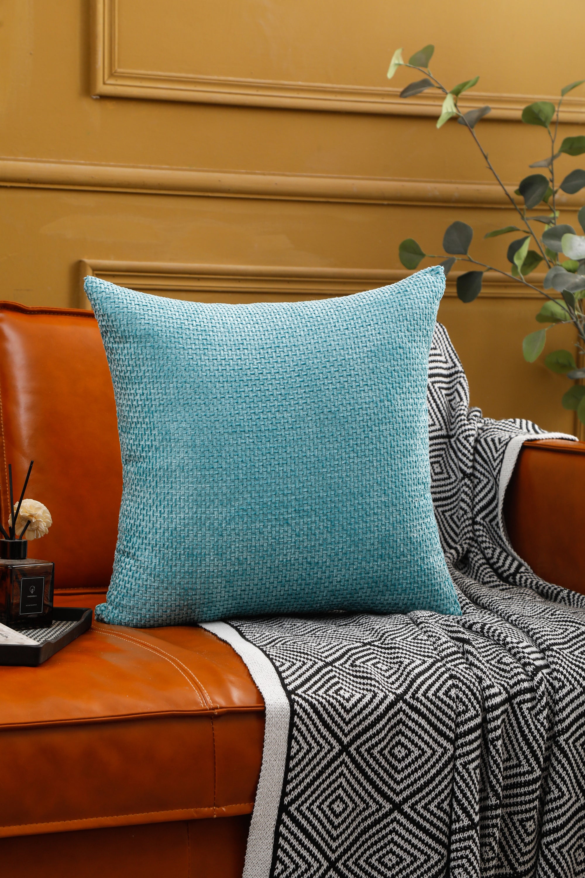 Solid pattern chenille cushion covers in a stylish square shape, measuring 45cm x 45cm, perfect for home and hotel decor.